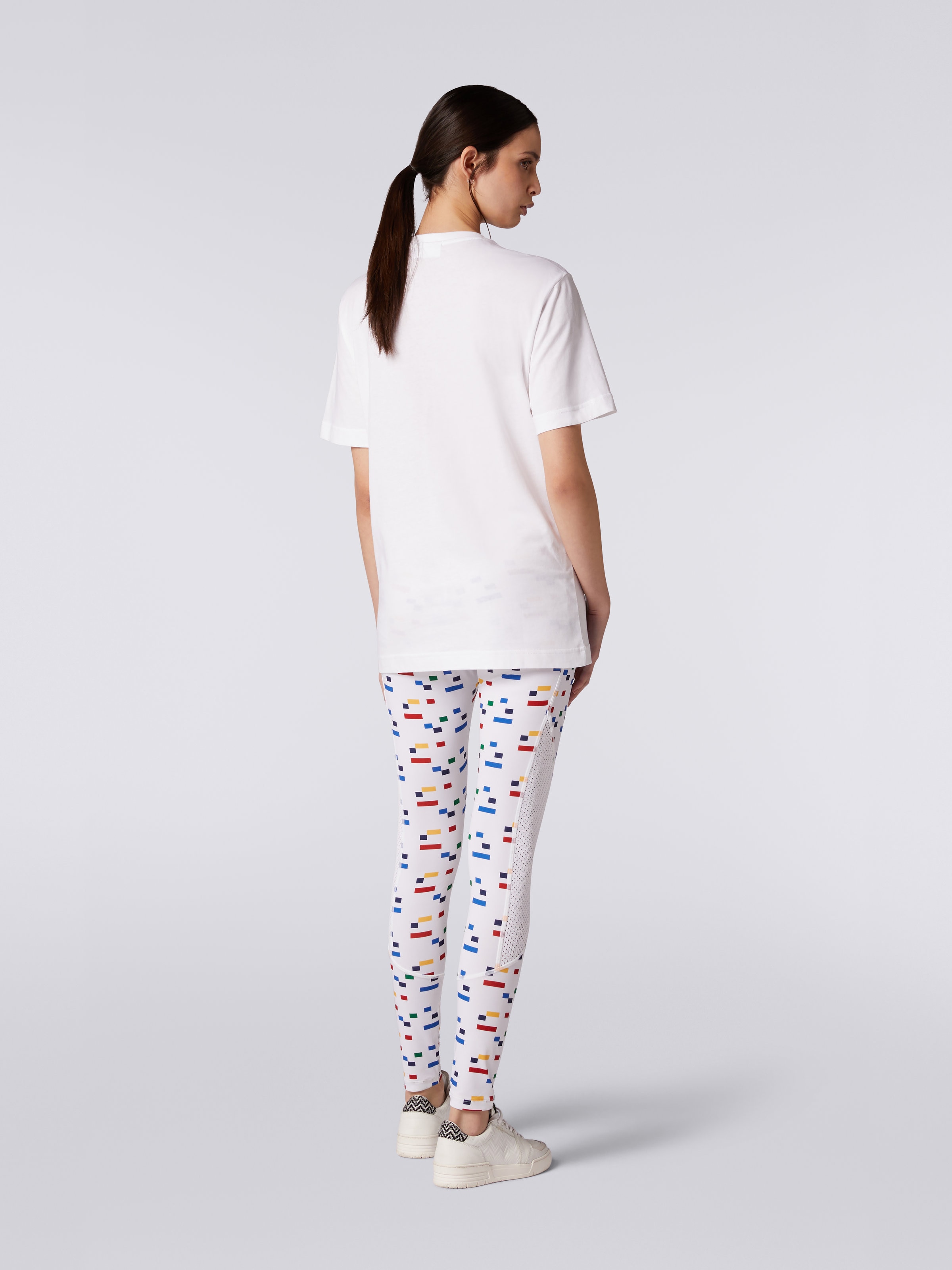 Crew-neck cotton T-shirt with logo and contrasting piping, White & Multicoloured Heritage - 3