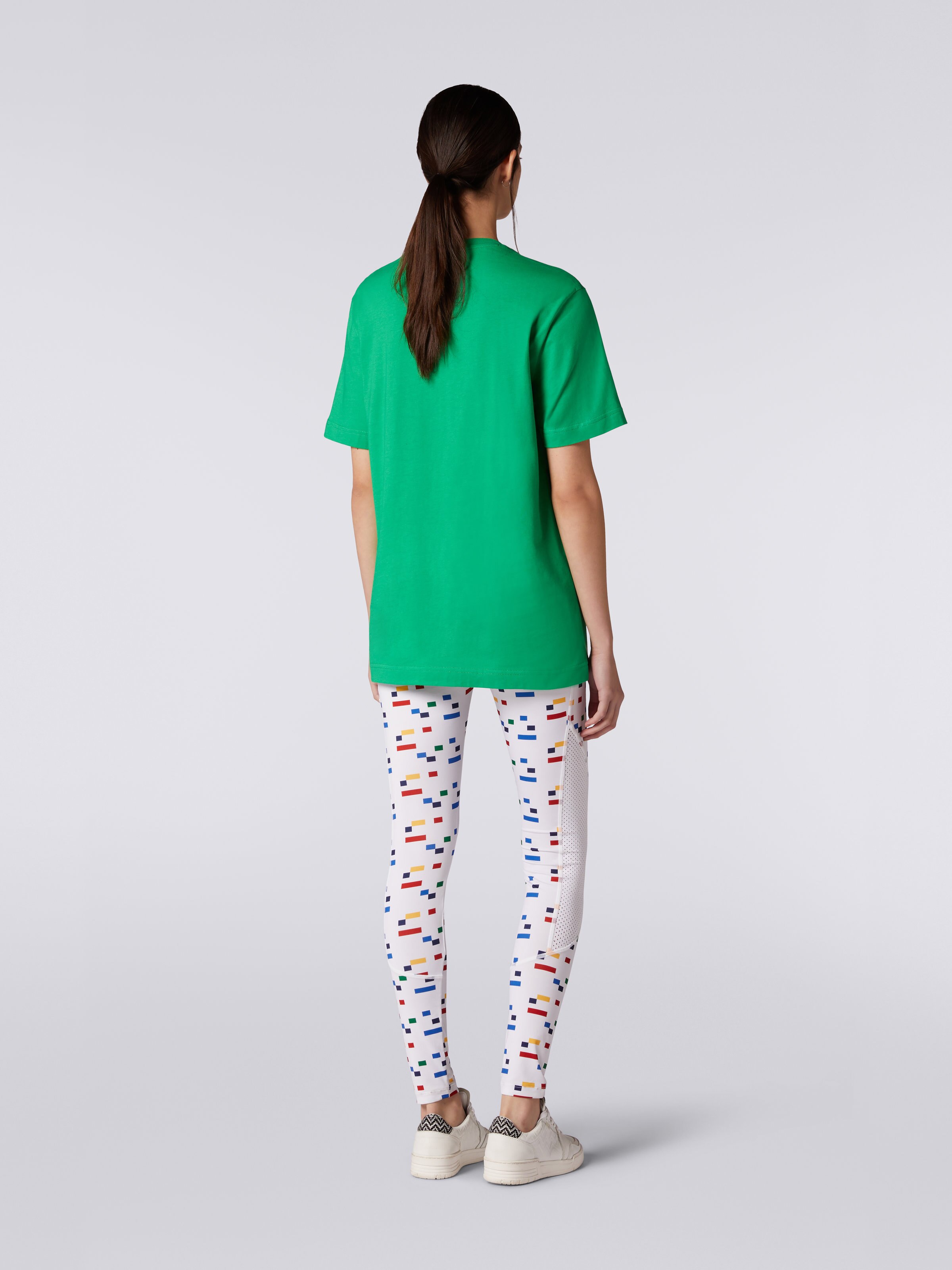 Crew-neck cotton T-shirt with logo and contrasting piping, Green & Multicoloured  - 3