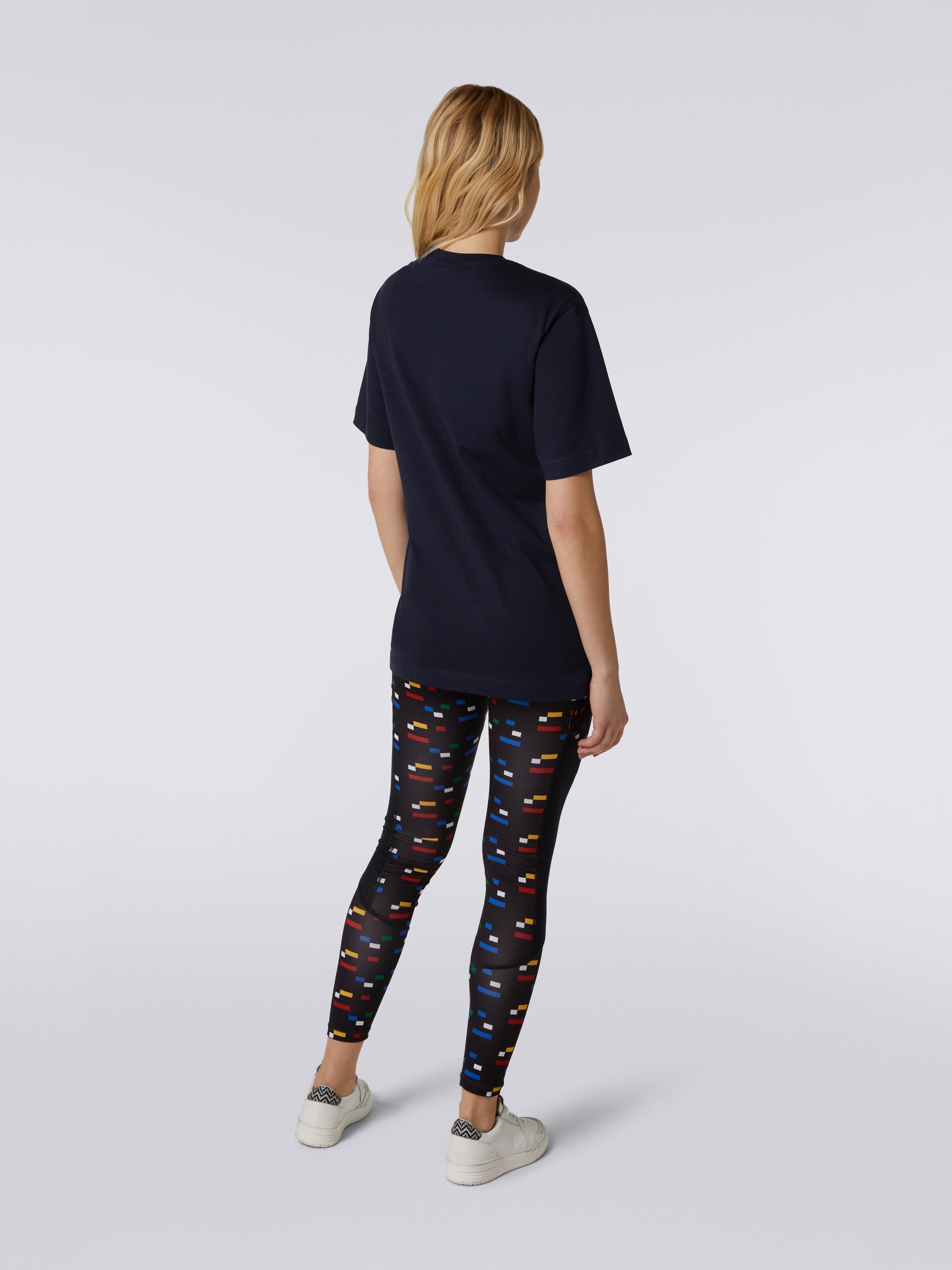 Crew-neck cotton T-shirt with logo and contrasting piping, Navy Blue  - 3