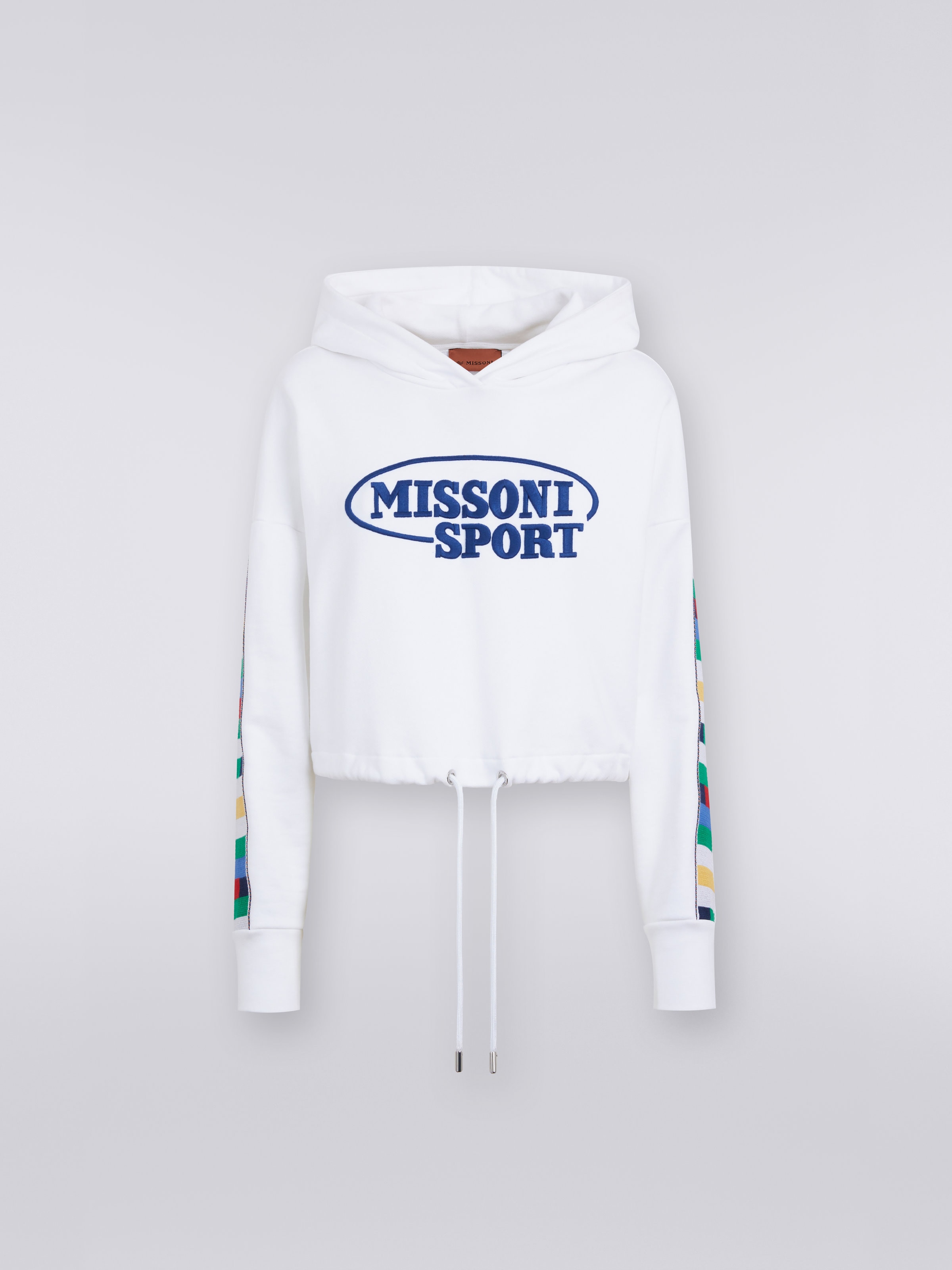 Sudadera de algodón con capucha y bandas de punto con el logotipo tradicional, Blanco & Multicolor Tradicional - 0