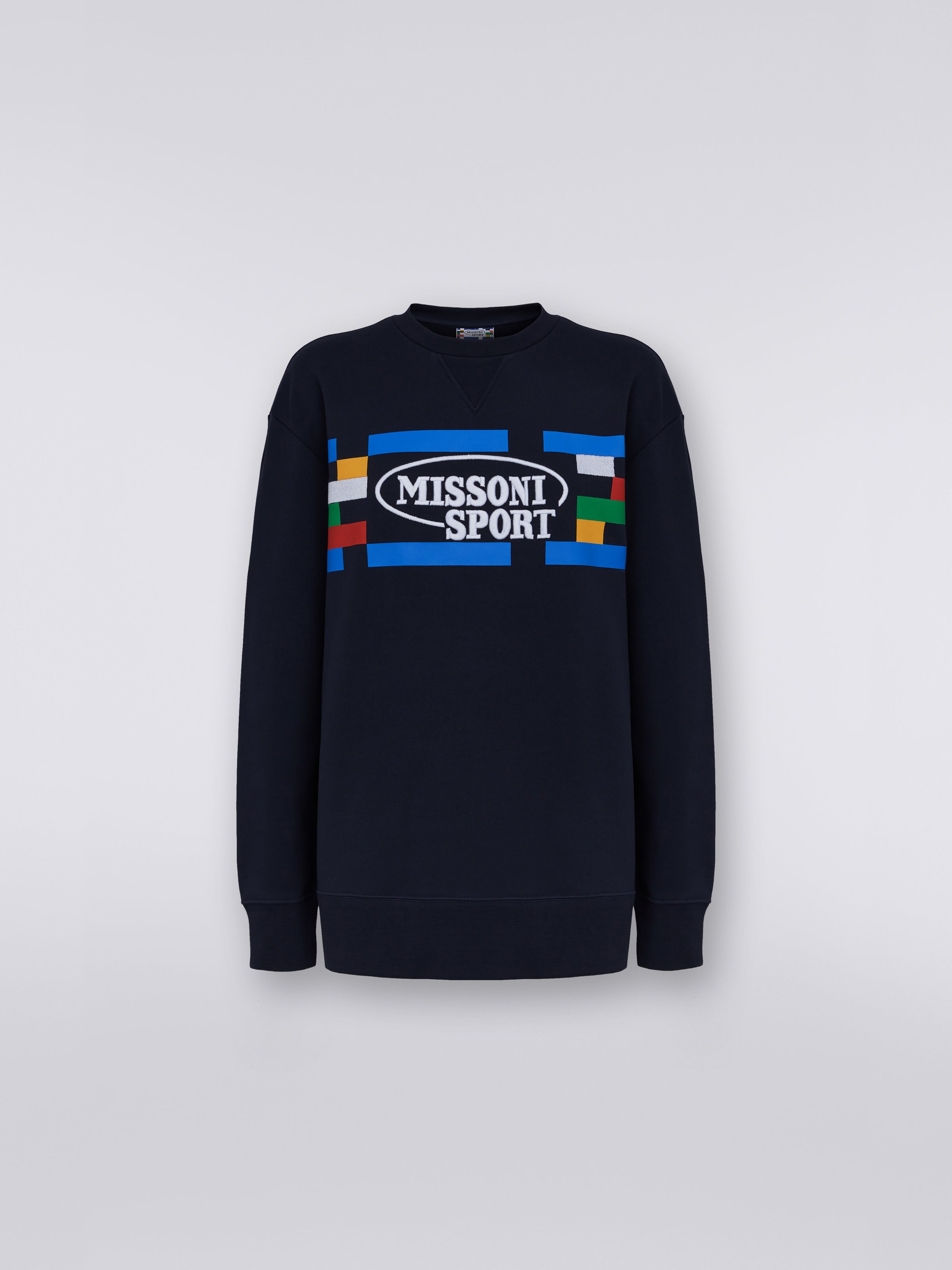 Felpa girocollo in cotone con stampa logo legacy e scritta logo, Blu Navy  - 0