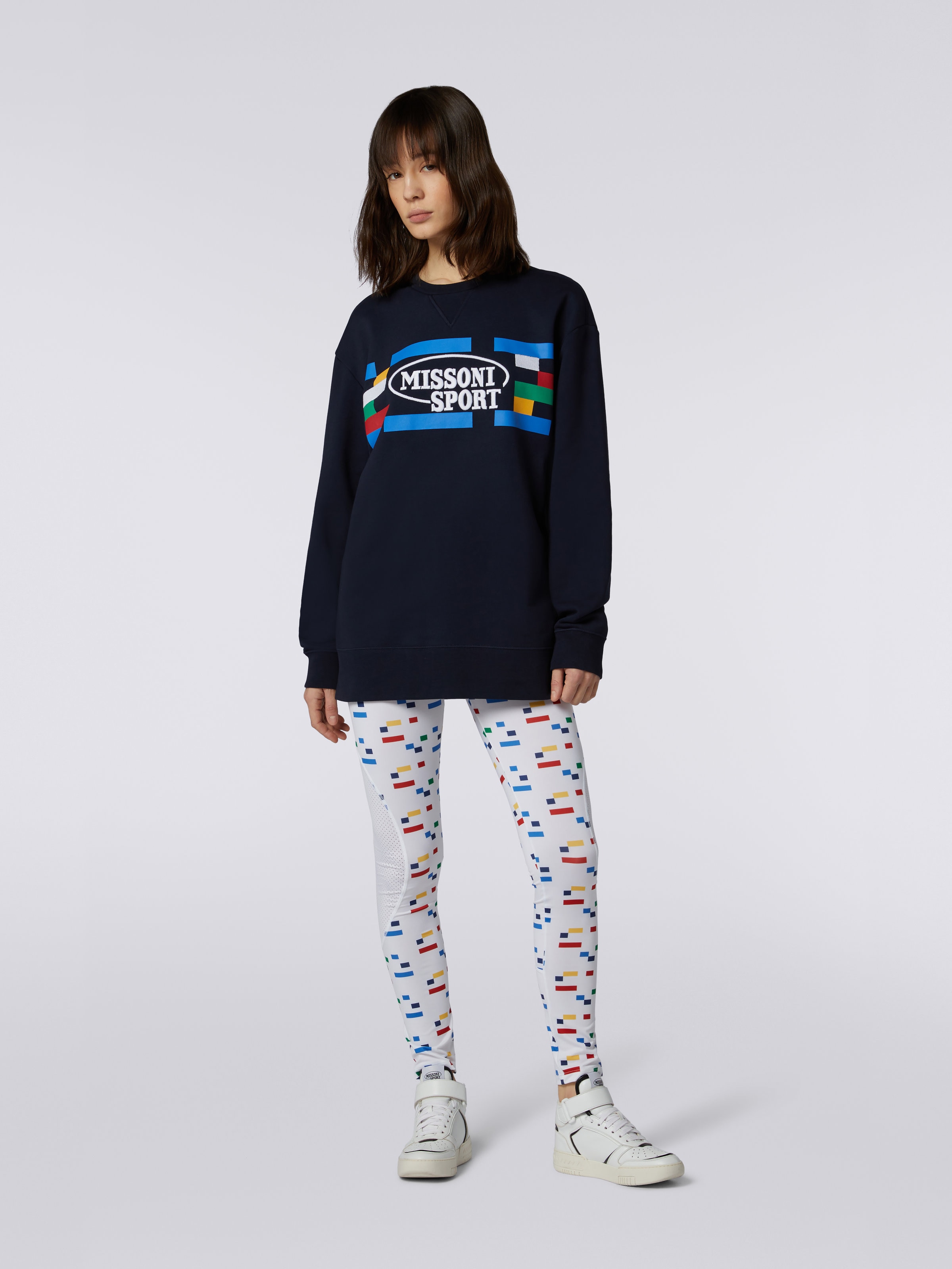 Felpa girocollo in cotone con stampa logo legacy e scritta logo, Blu Navy  - 1