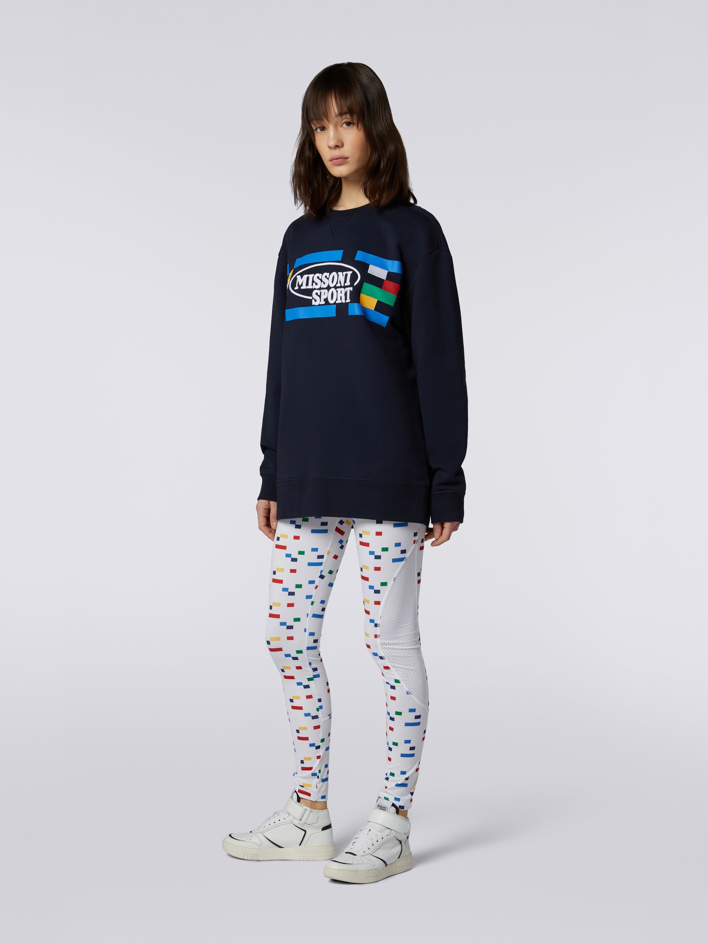 Felpa girocollo in cotone con stampa logo legacy e scritta logo, Blu Navy  - 2