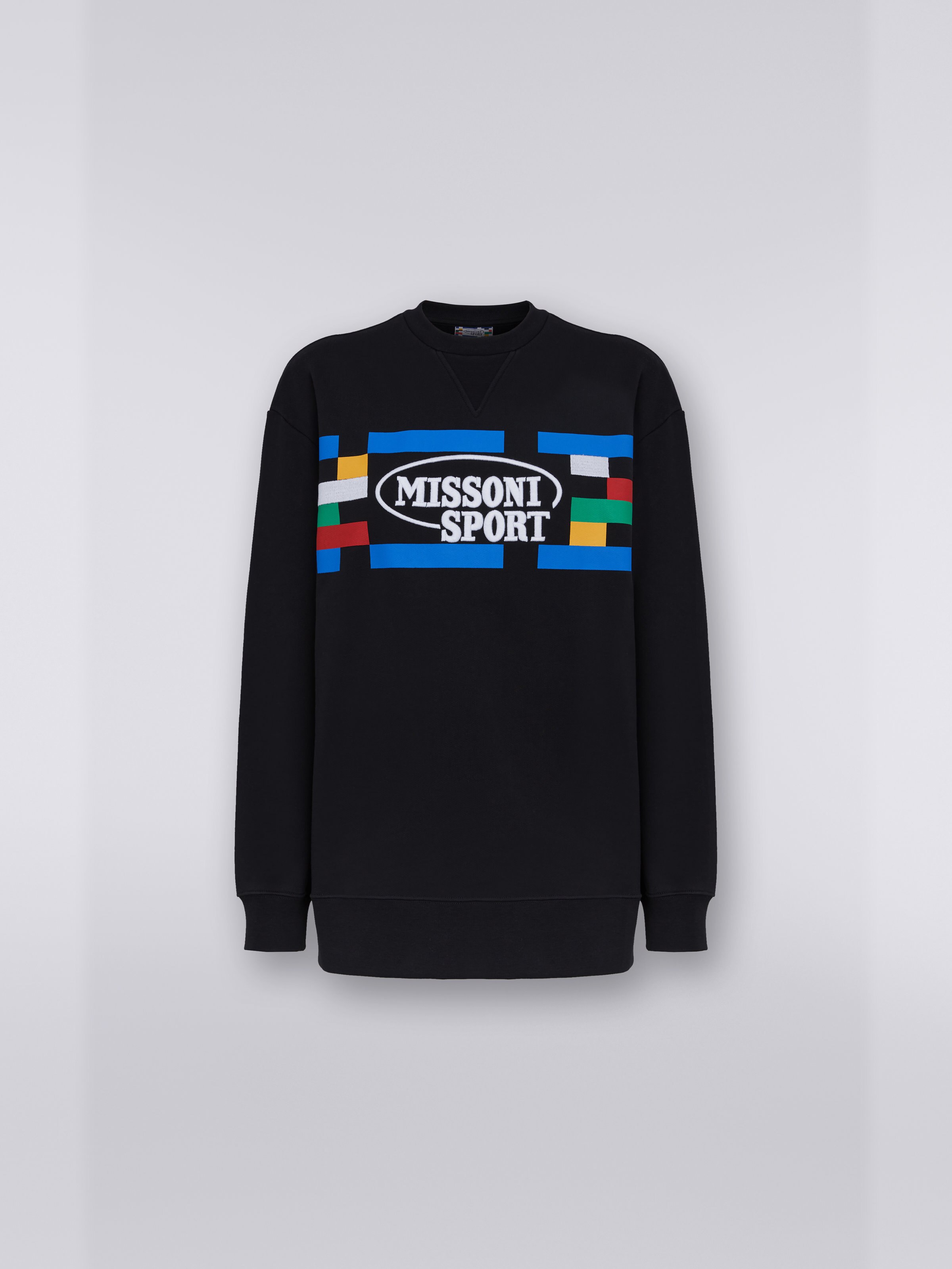 Rundhals-Sweatshirt aus Baumwolle mit aufgedrucktem Legacy-Logo und Logoschriftzug, Schwarz & Mehrfarbig  - 0