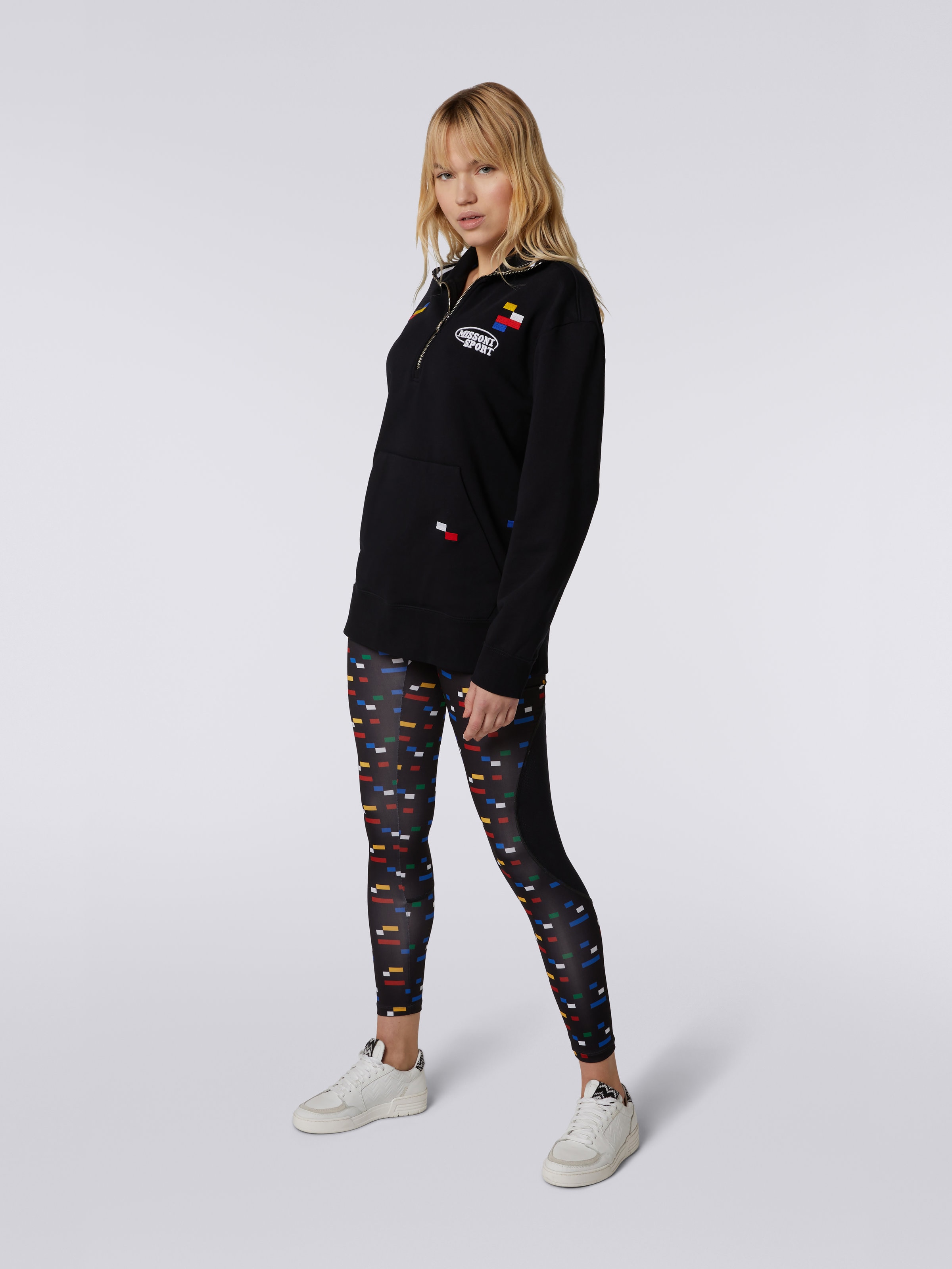 Cotton half-zip sweatshirt with multicoloured pixel details, Black & Multicoloured  - 2