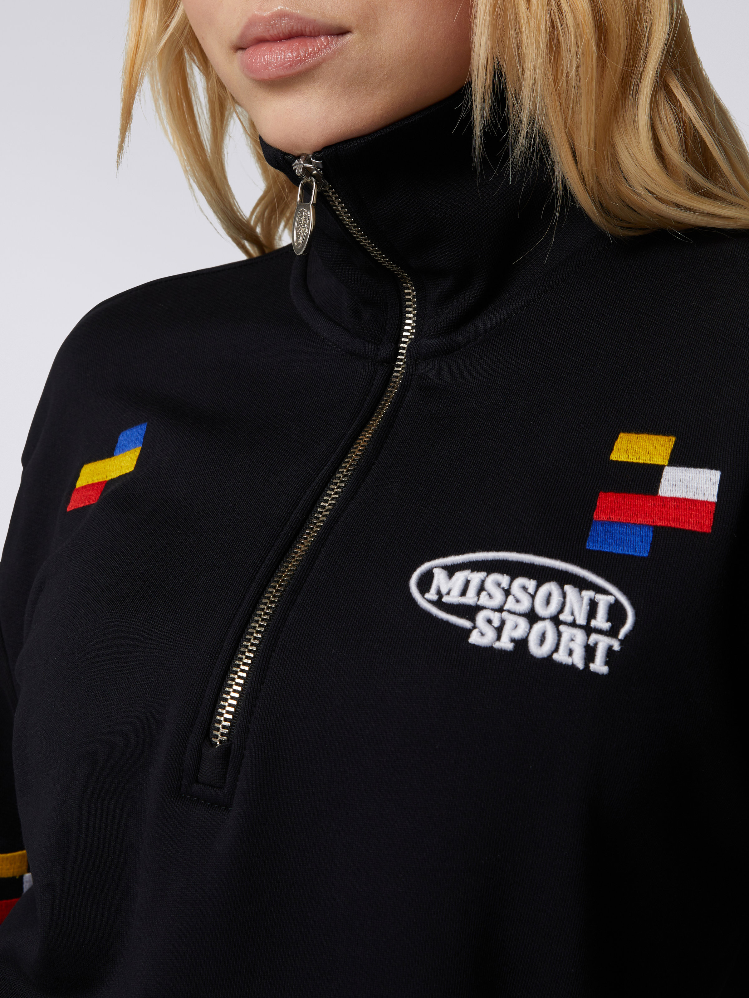 Cotton half-zip sweatshirt with multicoloured pixel details, Black & Multicoloured  - 4