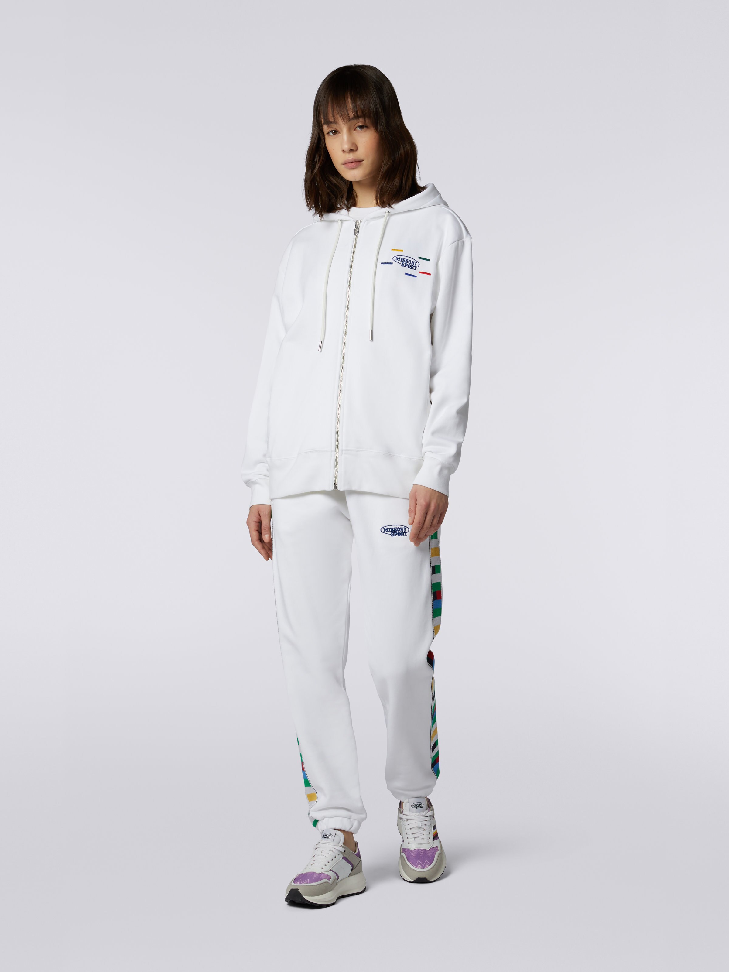 Full-zip hooded sweatshirt with knitted bands, White & Multicoloured Heritage - 1