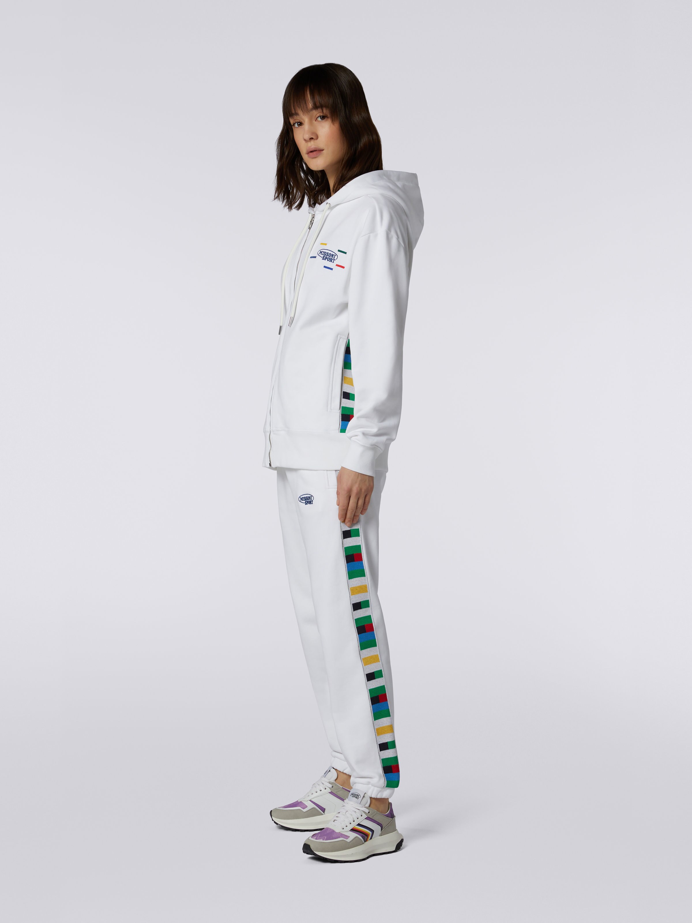 Full-zip hooded sweatshirt with knitted bands, White & Multicoloured Heritage - 2