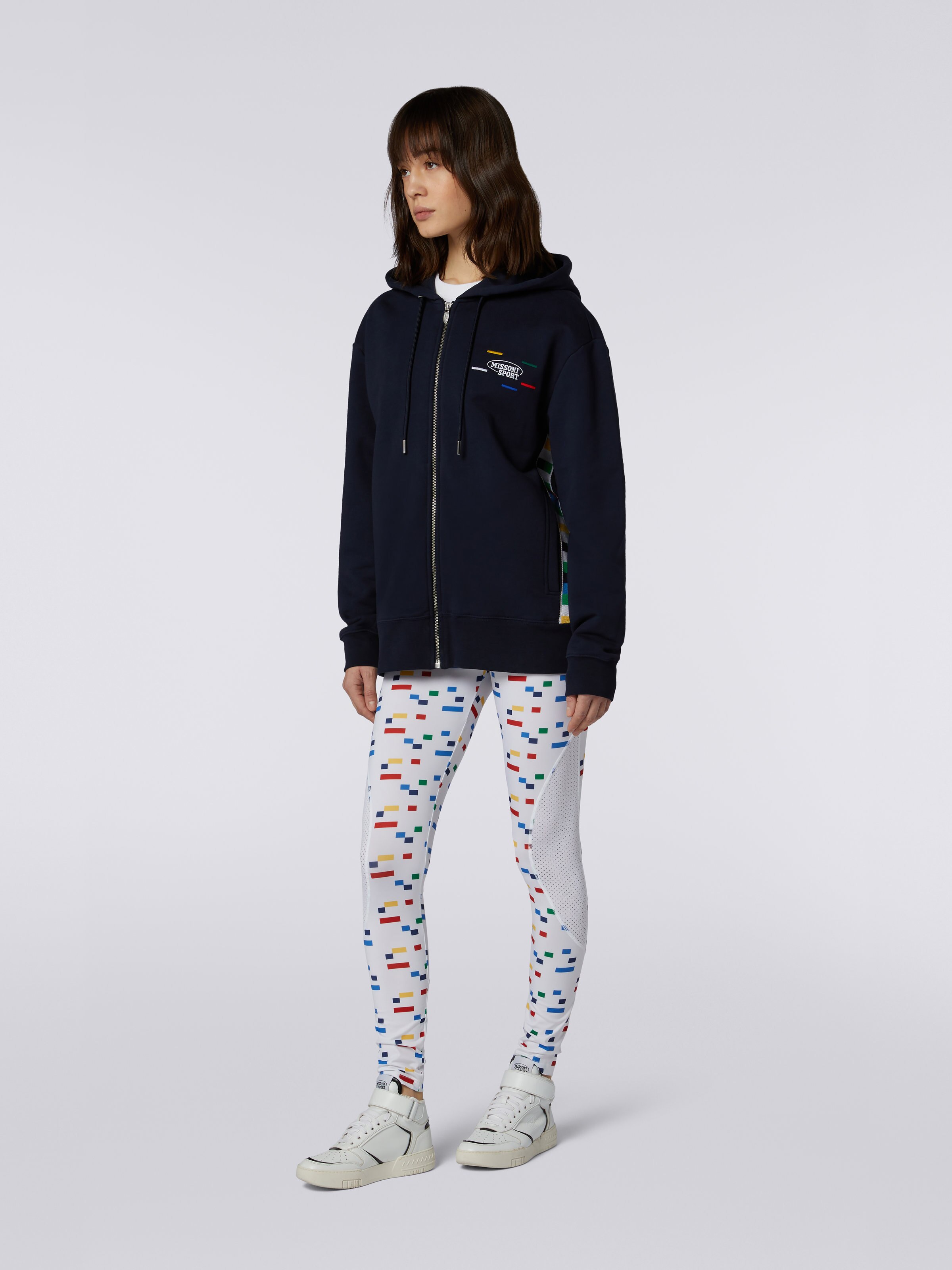 Sudadera con cremallera completa, capucha y bandas de punto, Azul Marino  - 2