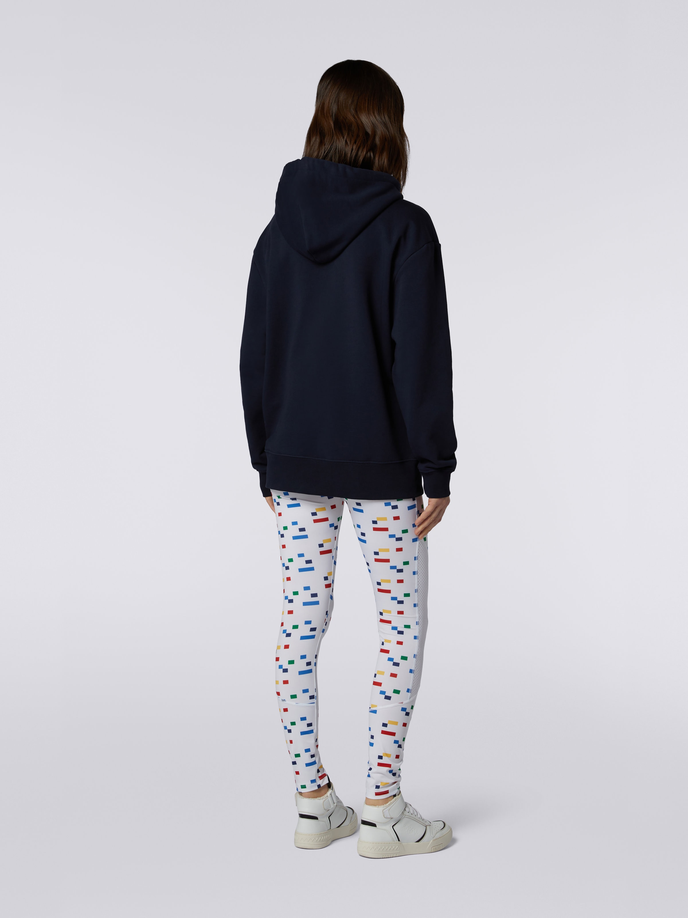 Sudadera con cremallera completa, capucha y bandas de punto, Azul Marino  - 3