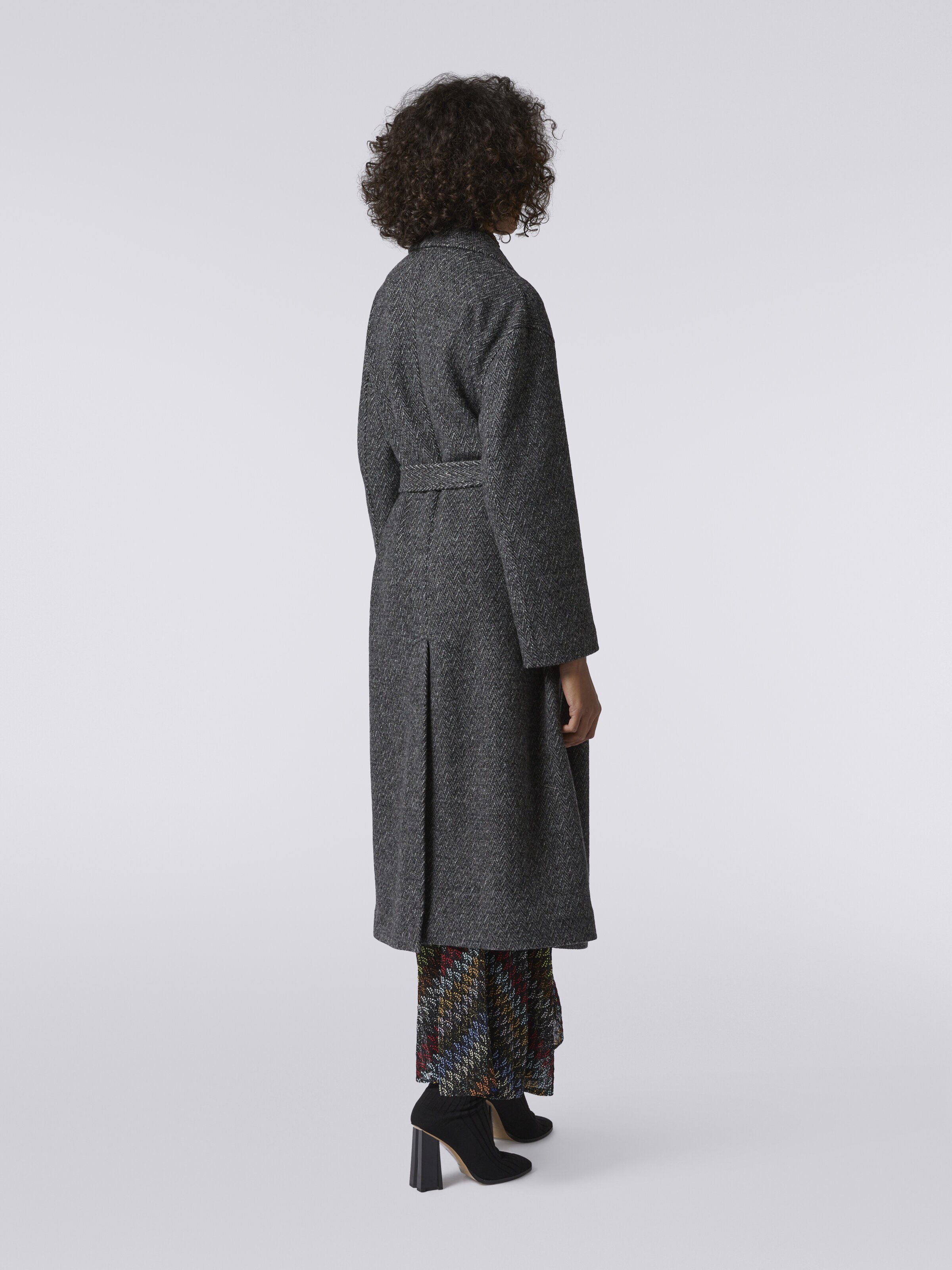 Wool coat with herringbone pattern, Black    - 3