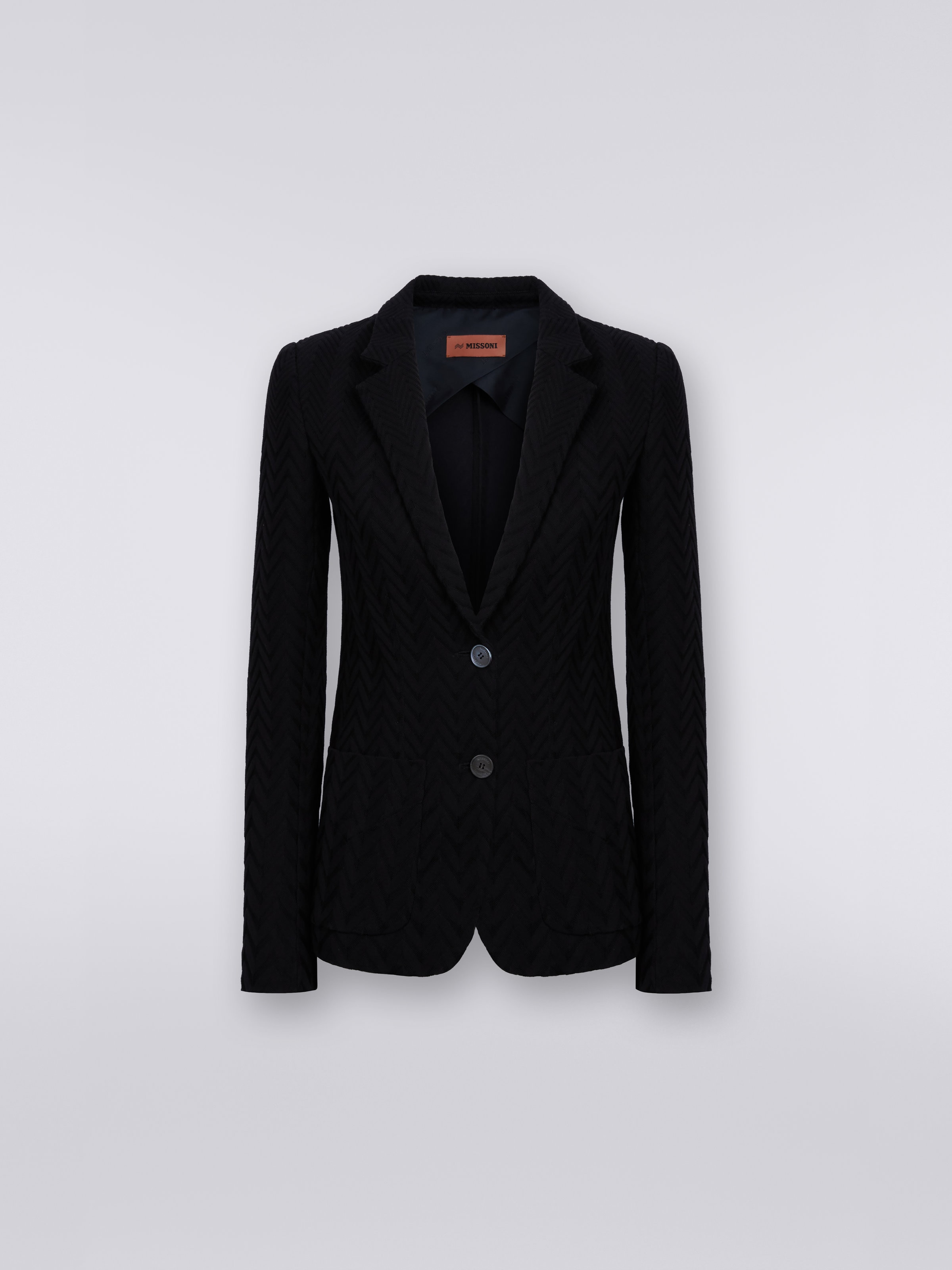 Raschel knit cotton and viscose blazer, Black    - 0