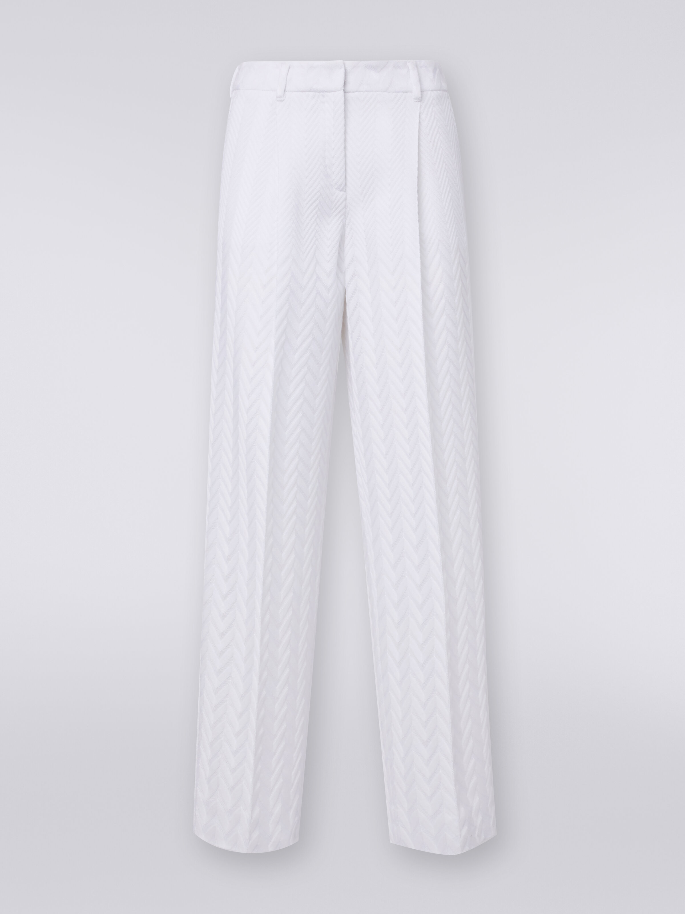 Classic trousers with raschel chevron design, White  - 0