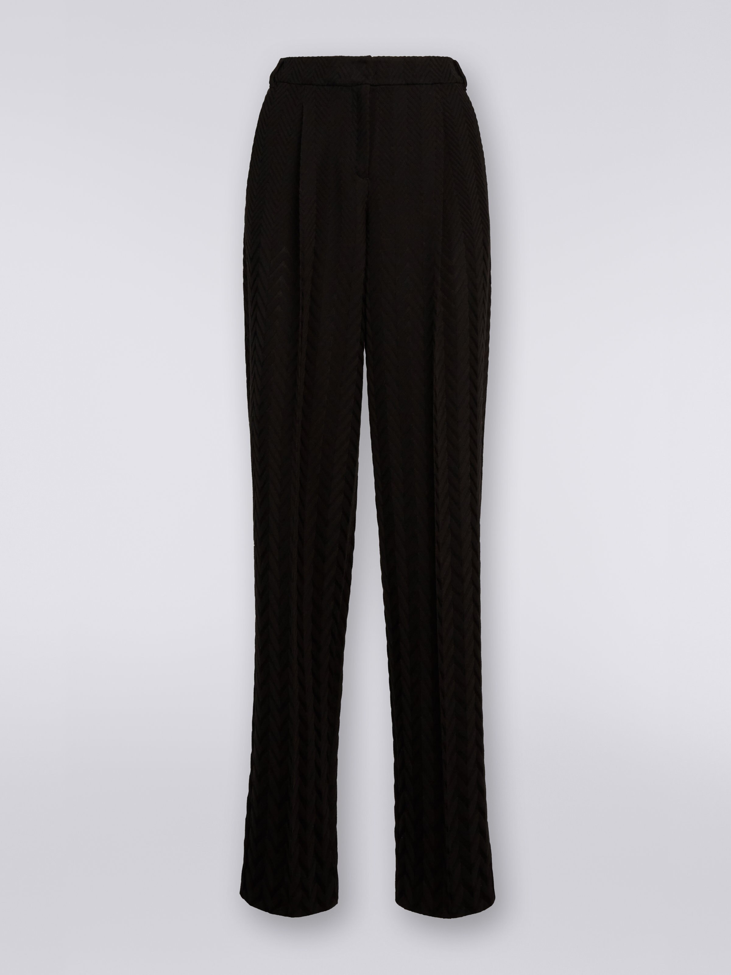 Classic trousers with raschel chevron design, Black    - 0
