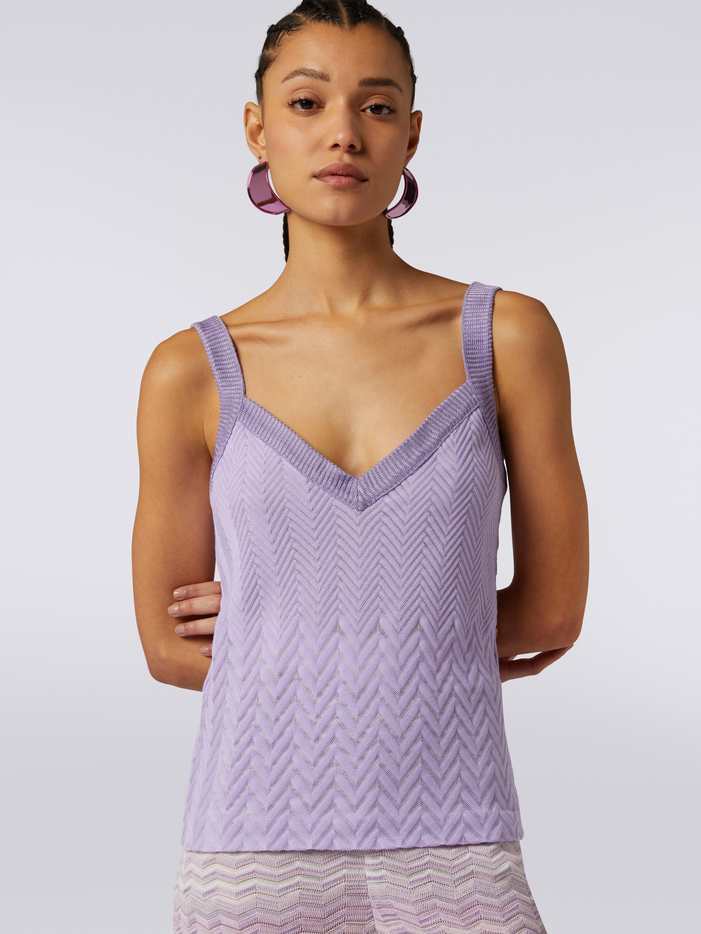 Camiseta de tirantes en mezcla de algodón y viscosa con motivo de espigas, Morado  - 4