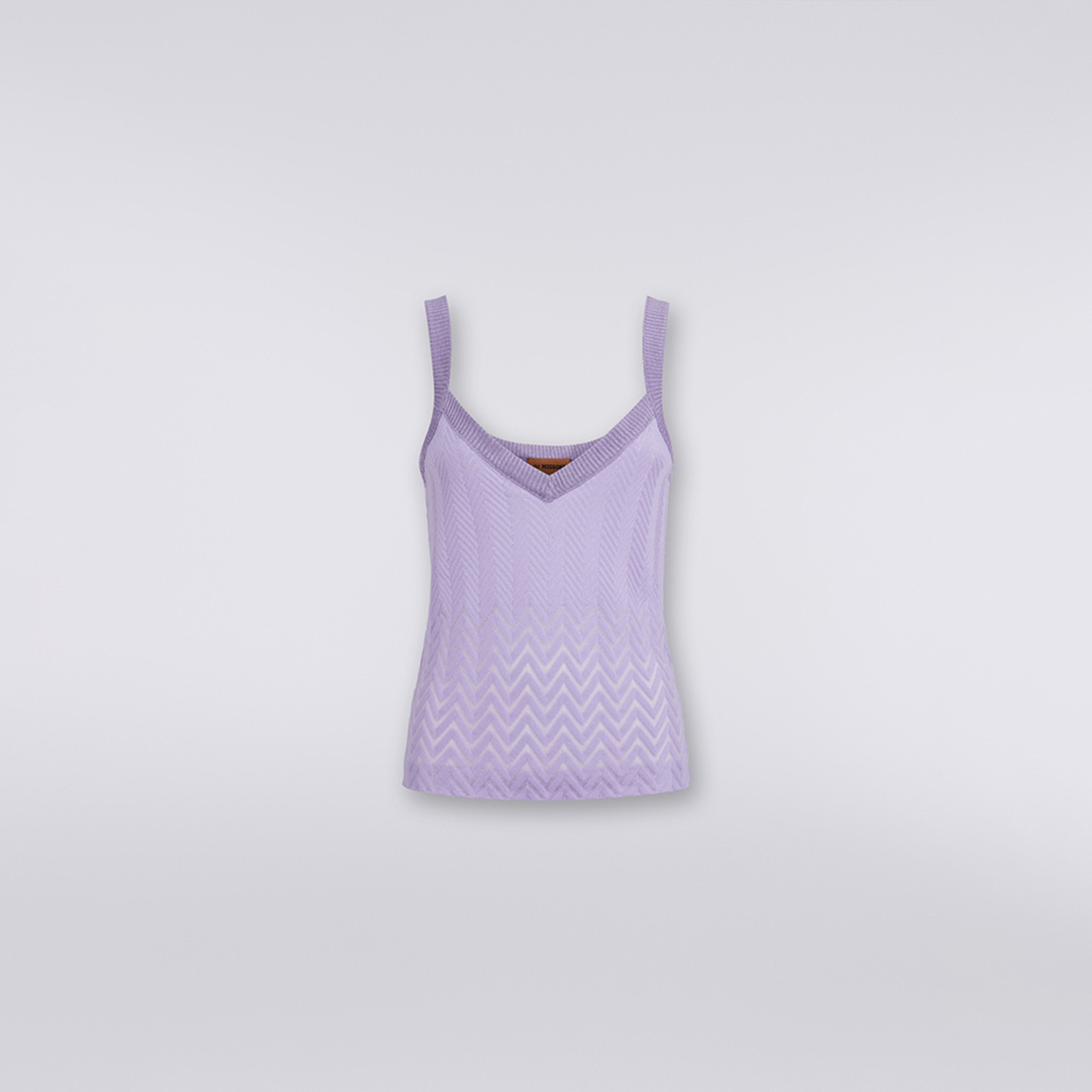 Camiseta de tirantes en mezcla de algodón y viscosa con motivo de espigas, Morado  - 5