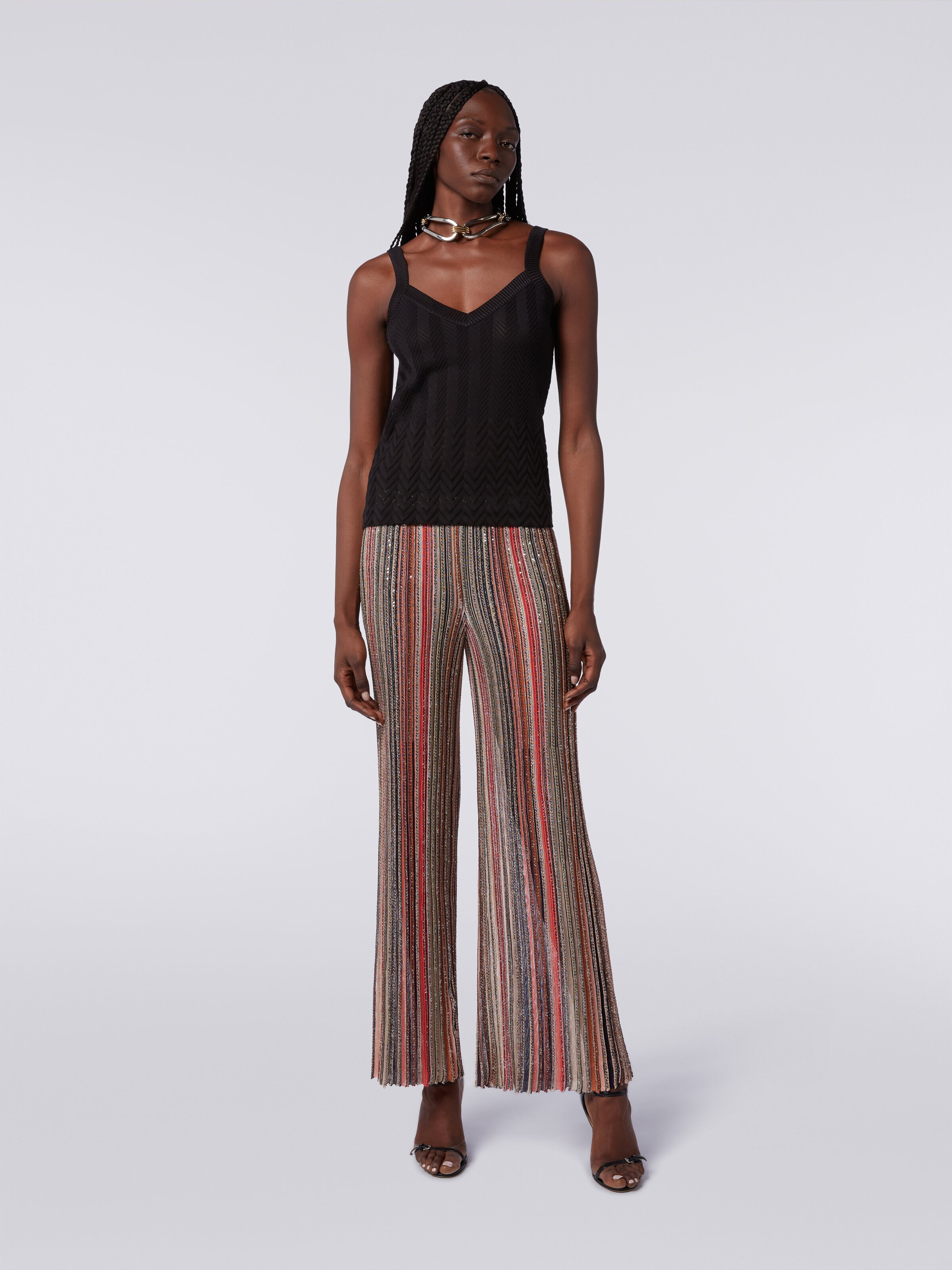 Cotton and viscose blend chevron tank top, Black    - 1
