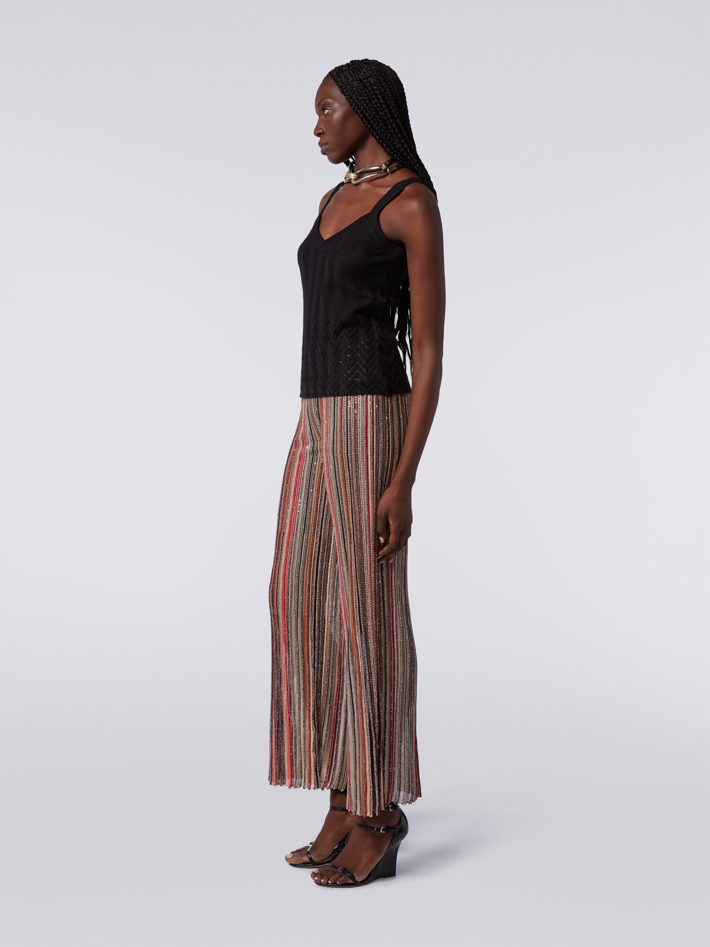 Cotton and viscose blend chevron tank top, Black    - 2