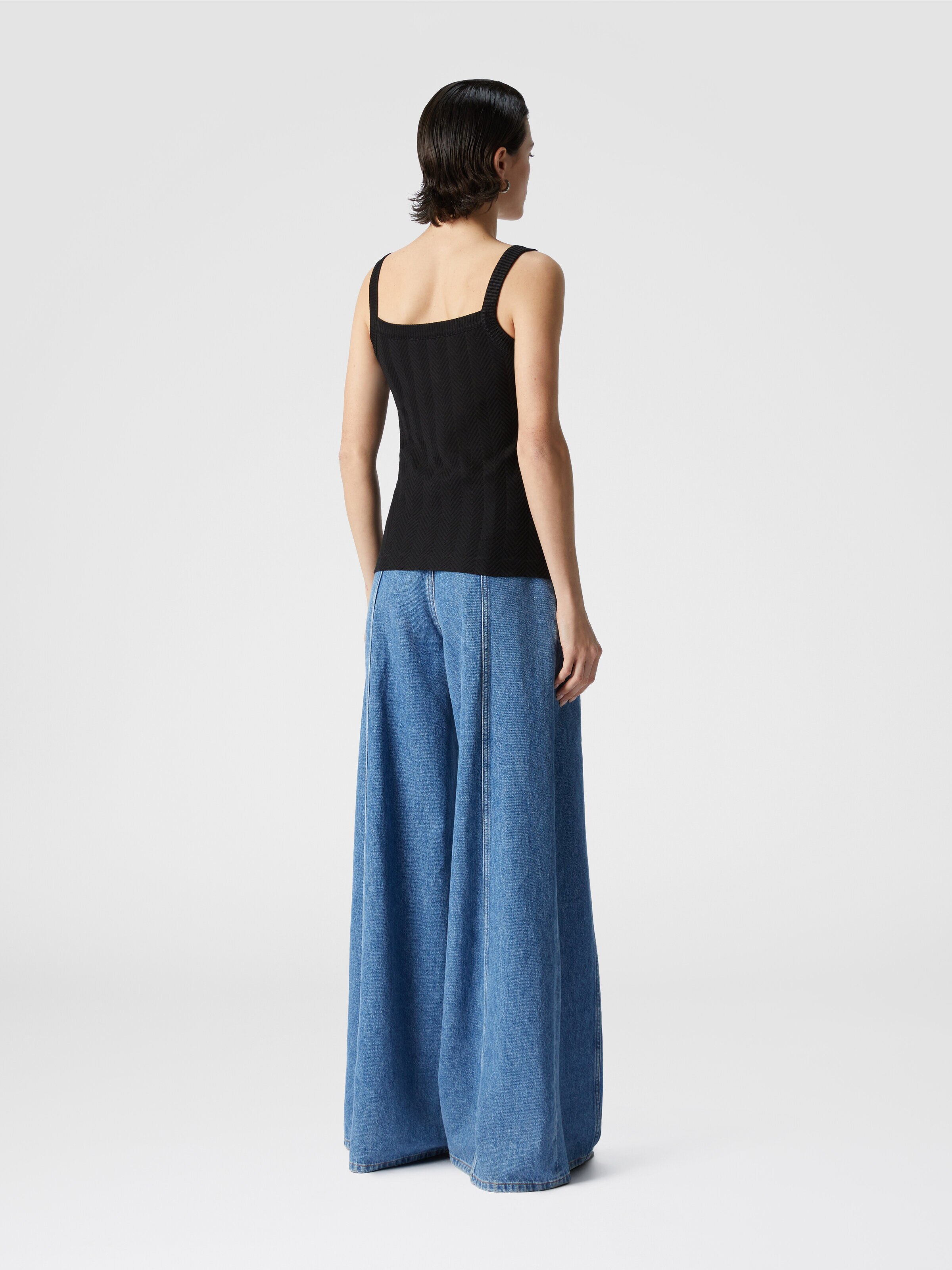Camisetas de tirantes de algodón y viscosa en zigzag tono sobre tono, Negro - 2