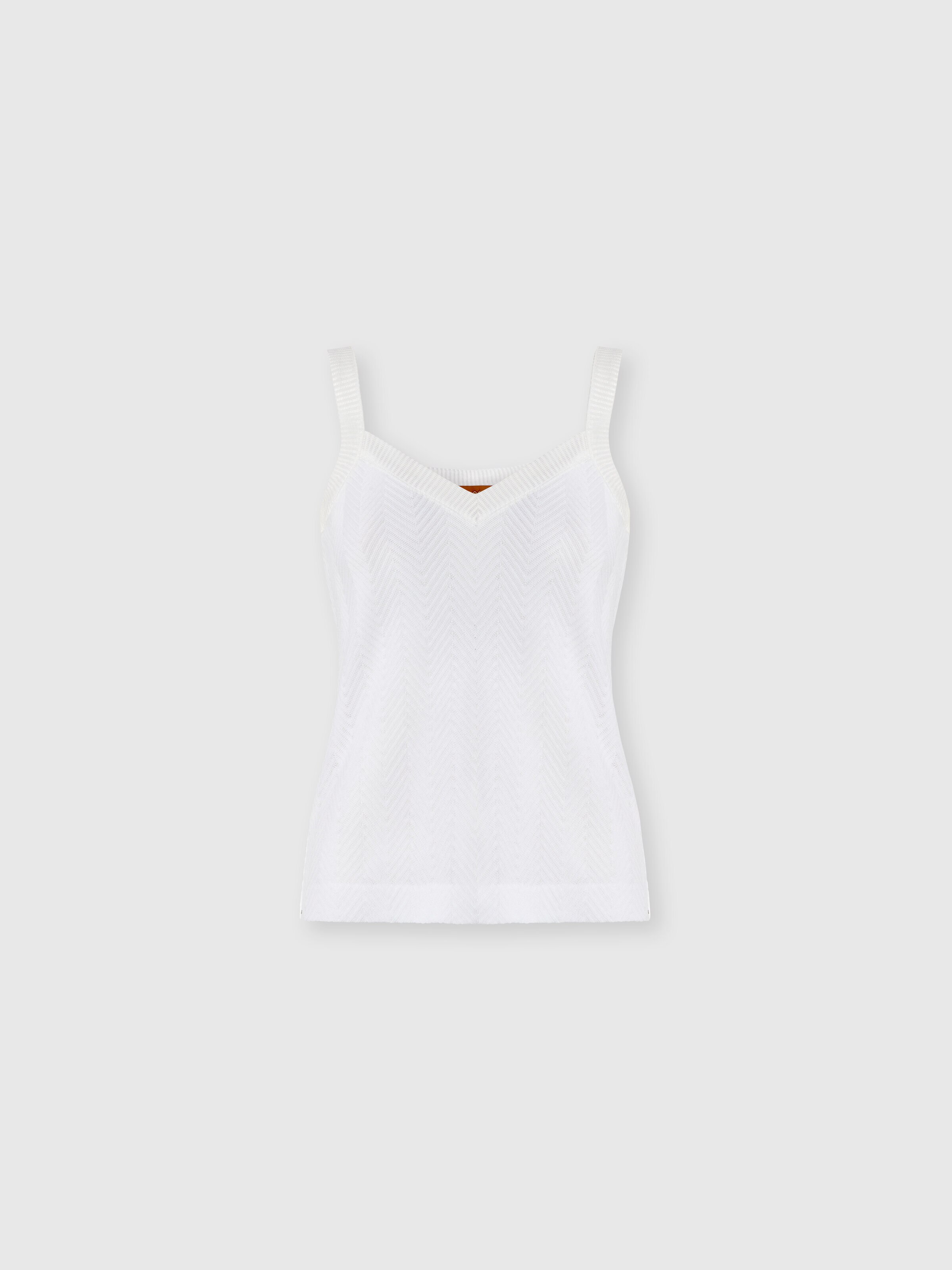 Sleeveless Zigzag Knit Top, White  - 0