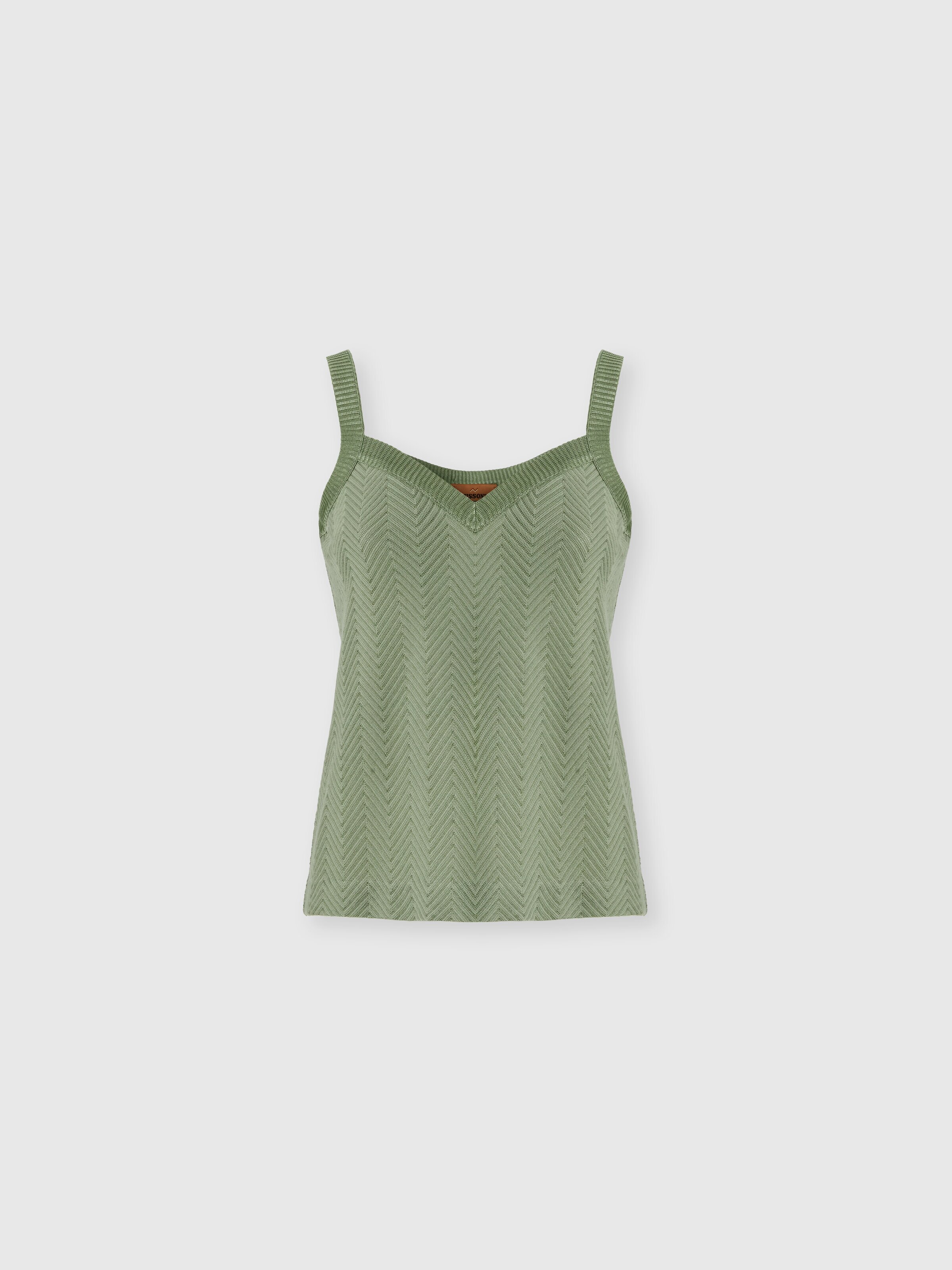 Sleeveless Zigzag Knit Top, Green - 0