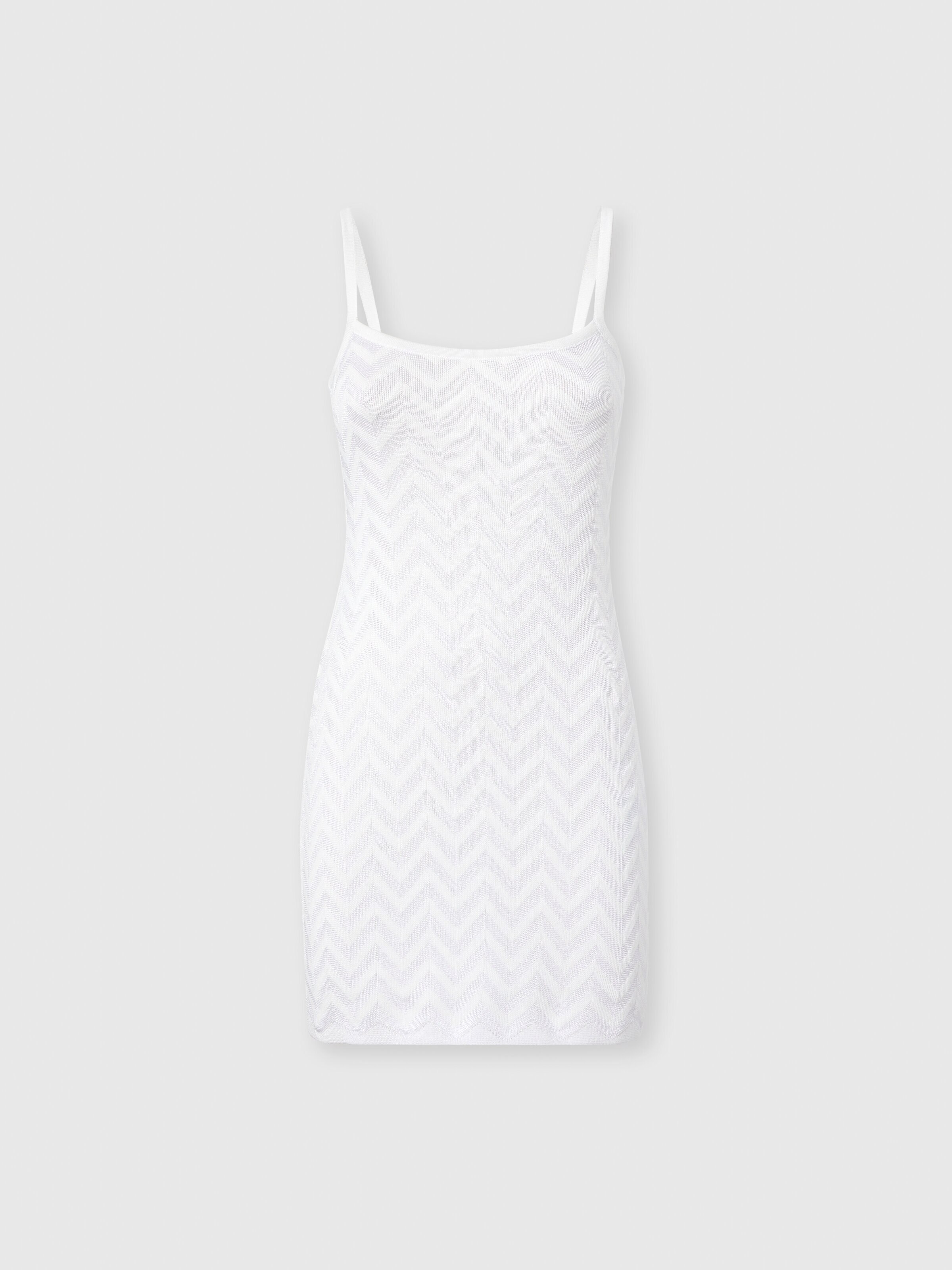 Chevron Cotton and Viscose Mini Dress, White  - 0