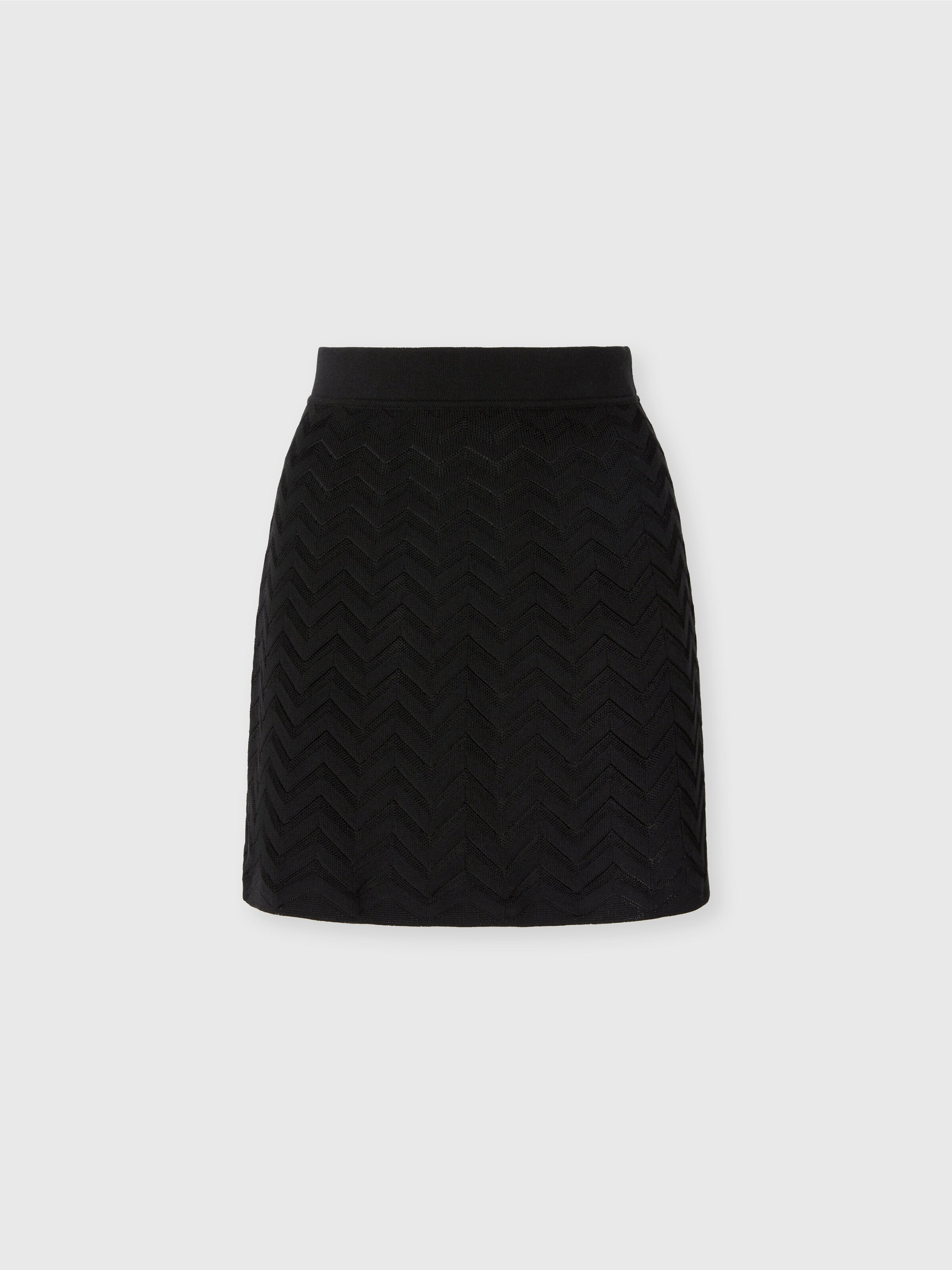 Stretch Chevron Cotton and Viscose Mini Skirt, Black - 0