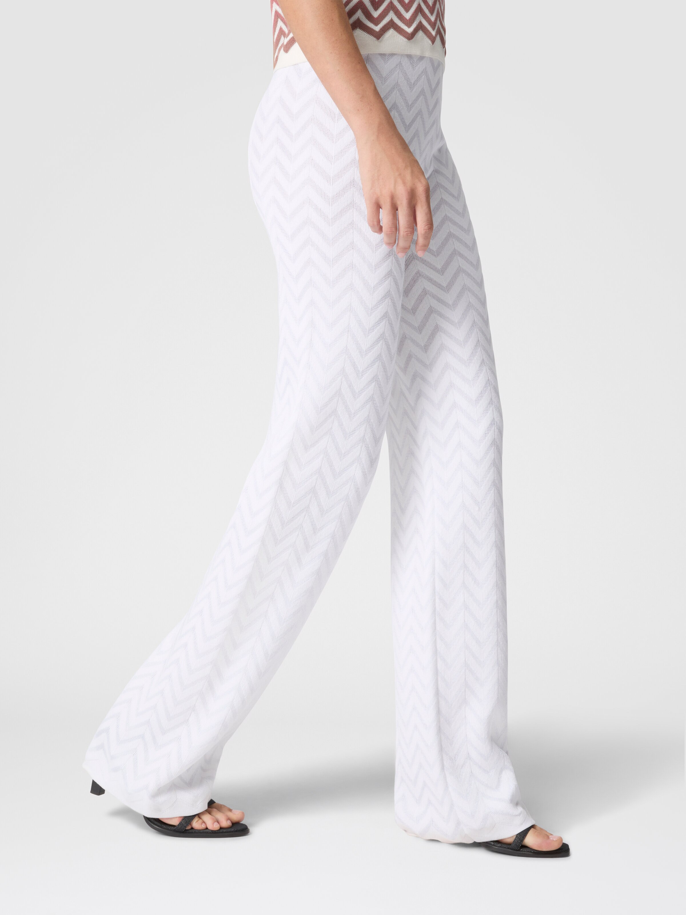 Straight-Leg Stretch Chevron Cotton and Viscose Trousers, White  - 3