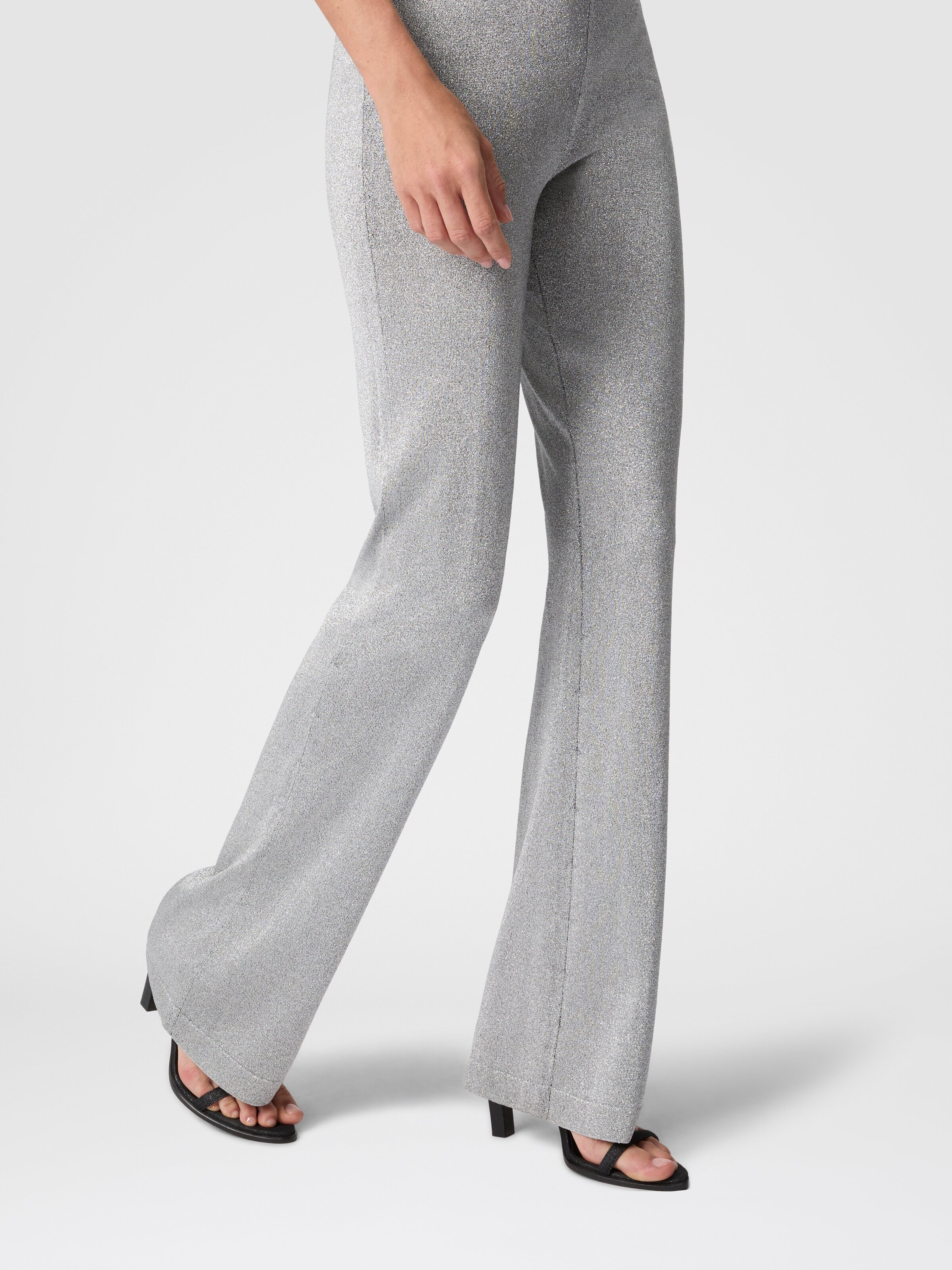 Straight-Leg Viscose Lamé Trousers, Light Blue - 3