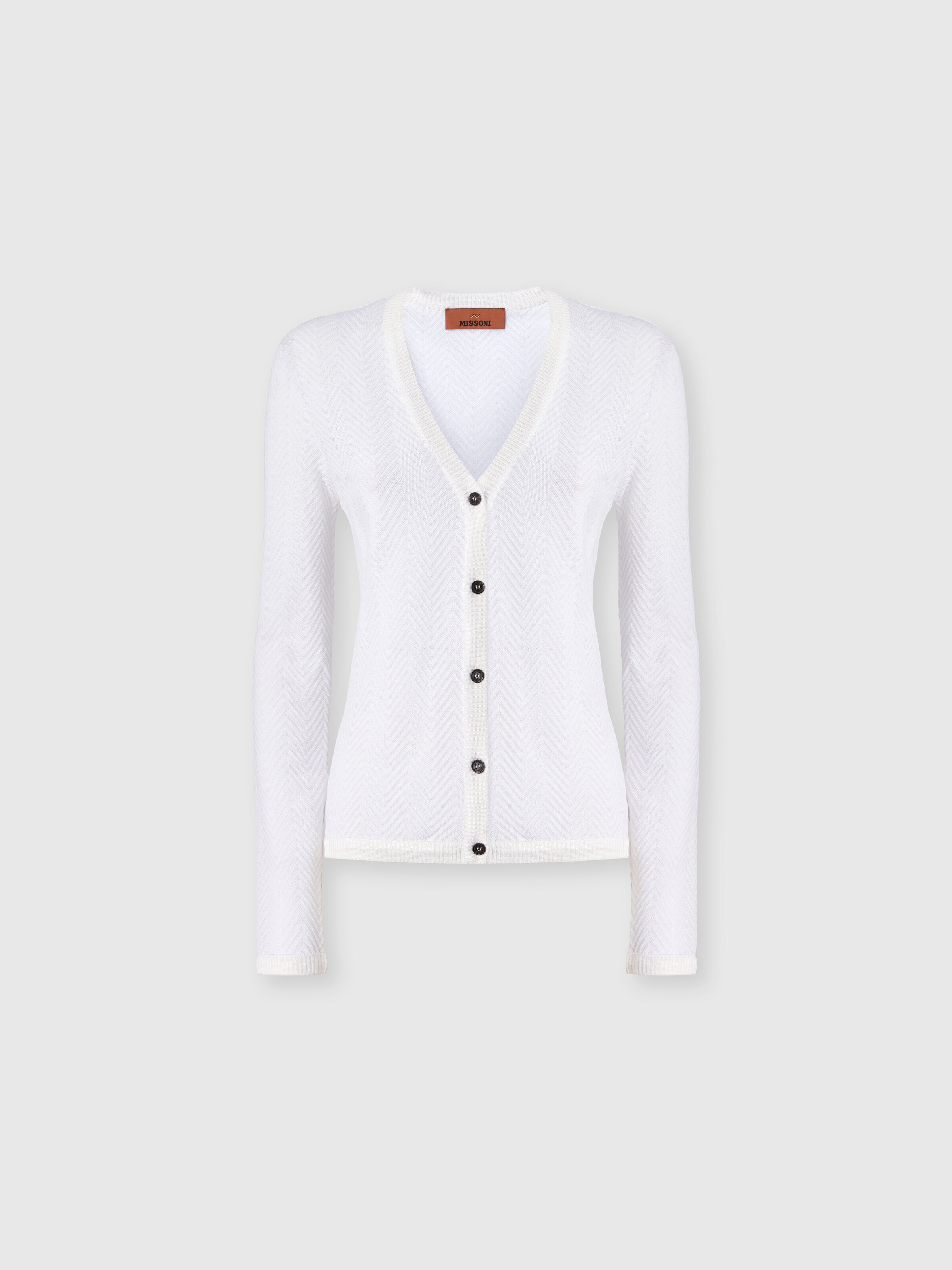 Tone-on-Tone Zigzag Cotton and Viscose Cardigan, White  - 0