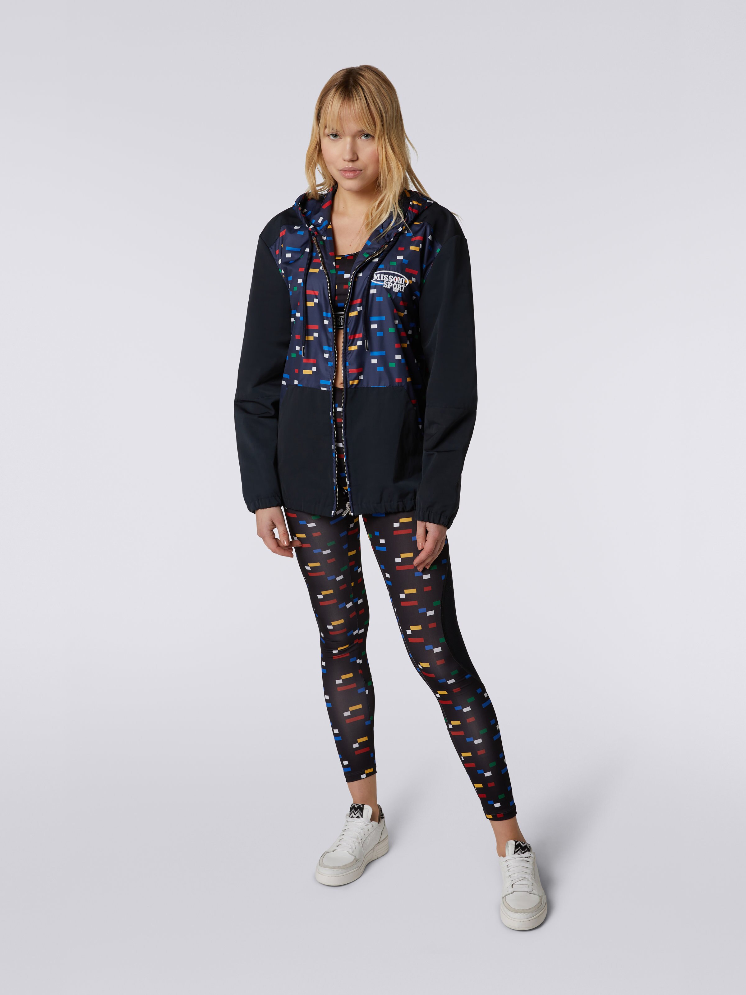 Hooded windbreaker with pixel print, Navy Blue  - 1