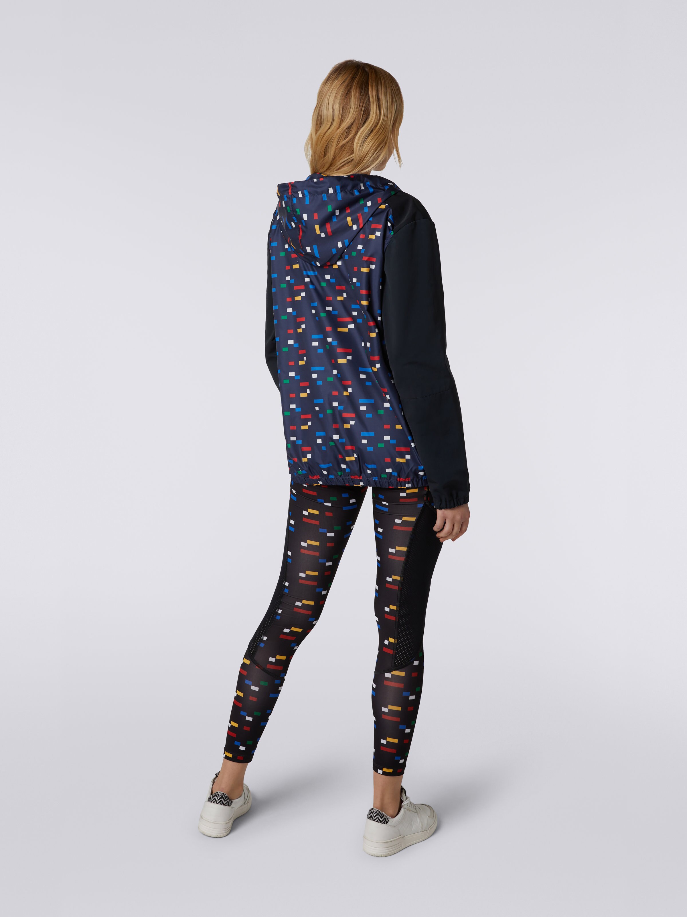 Hooded windbreaker with pixel print, Navy Blue  - 3