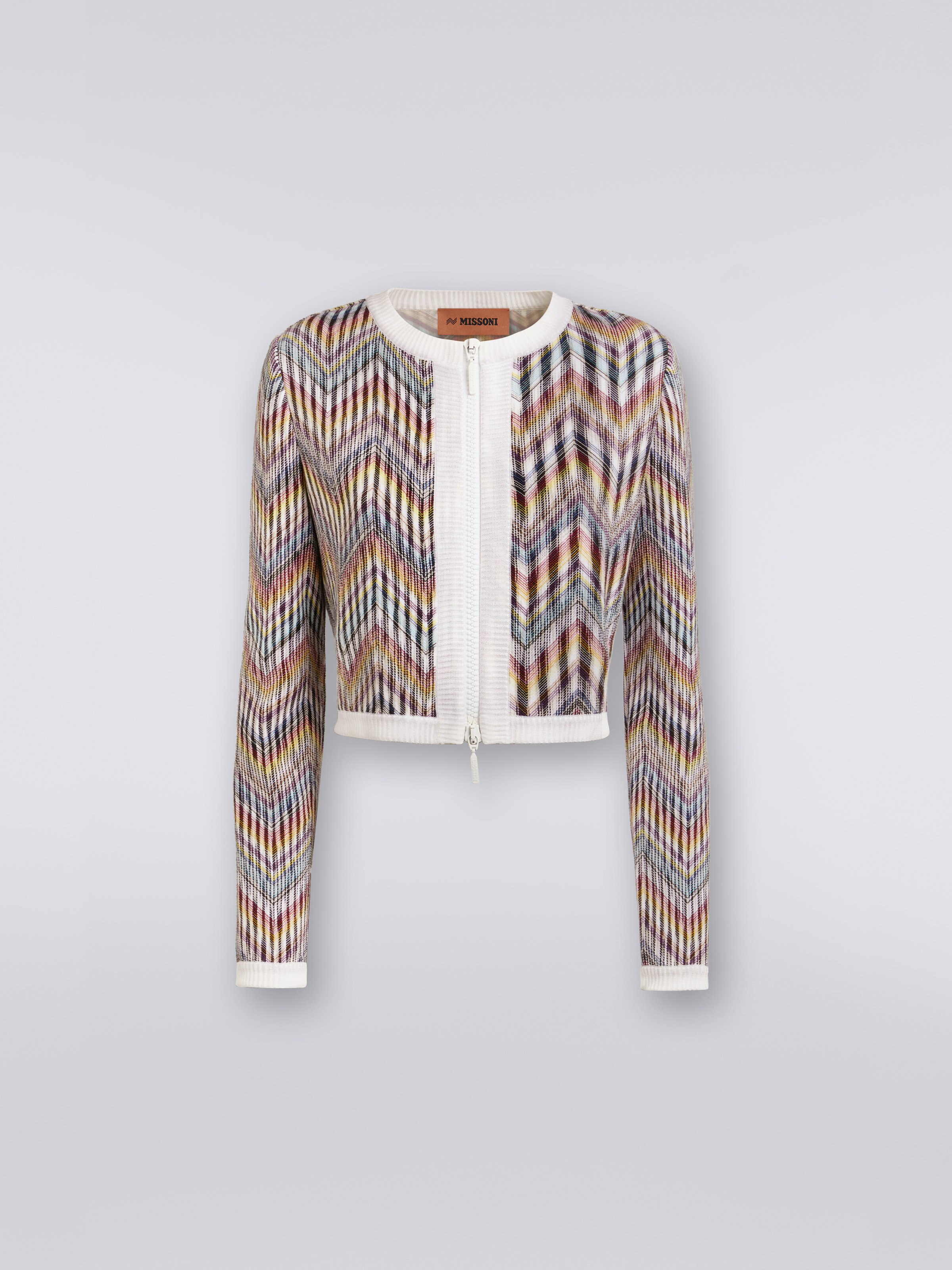 Giacca in maglia di cotone e lana con zip, Multicolore  - 0