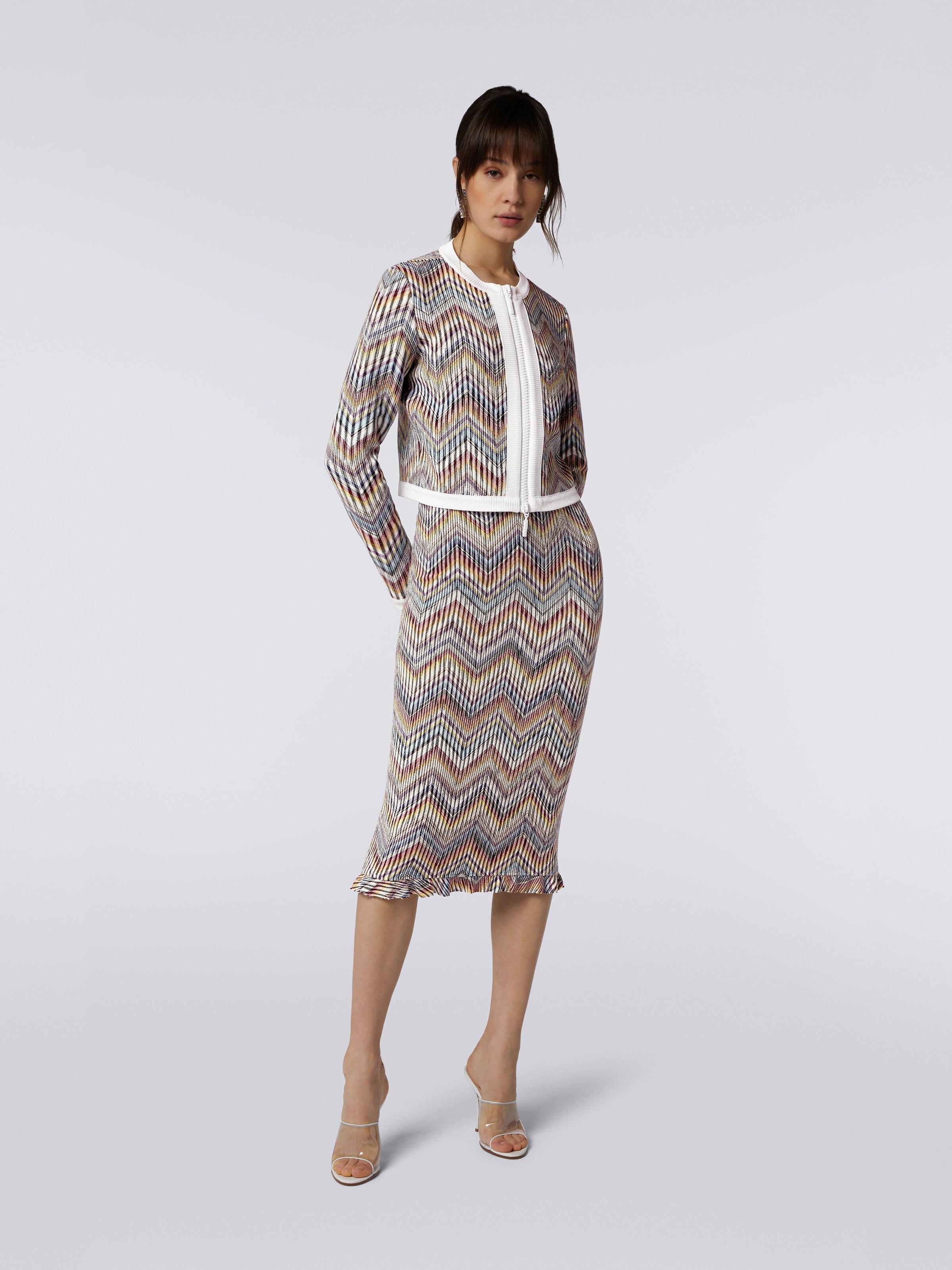 Giacca in maglia di cotone e lana con zip, Multicolore  - 1