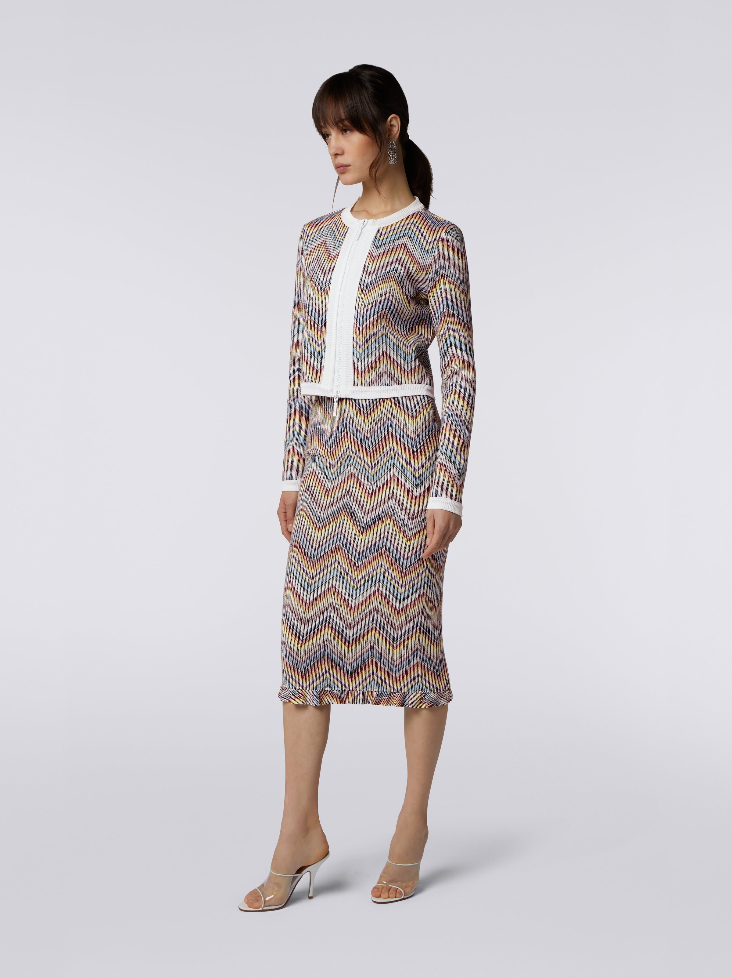 Giacca in maglia di cotone e lana con zip, Multicolore  - 2