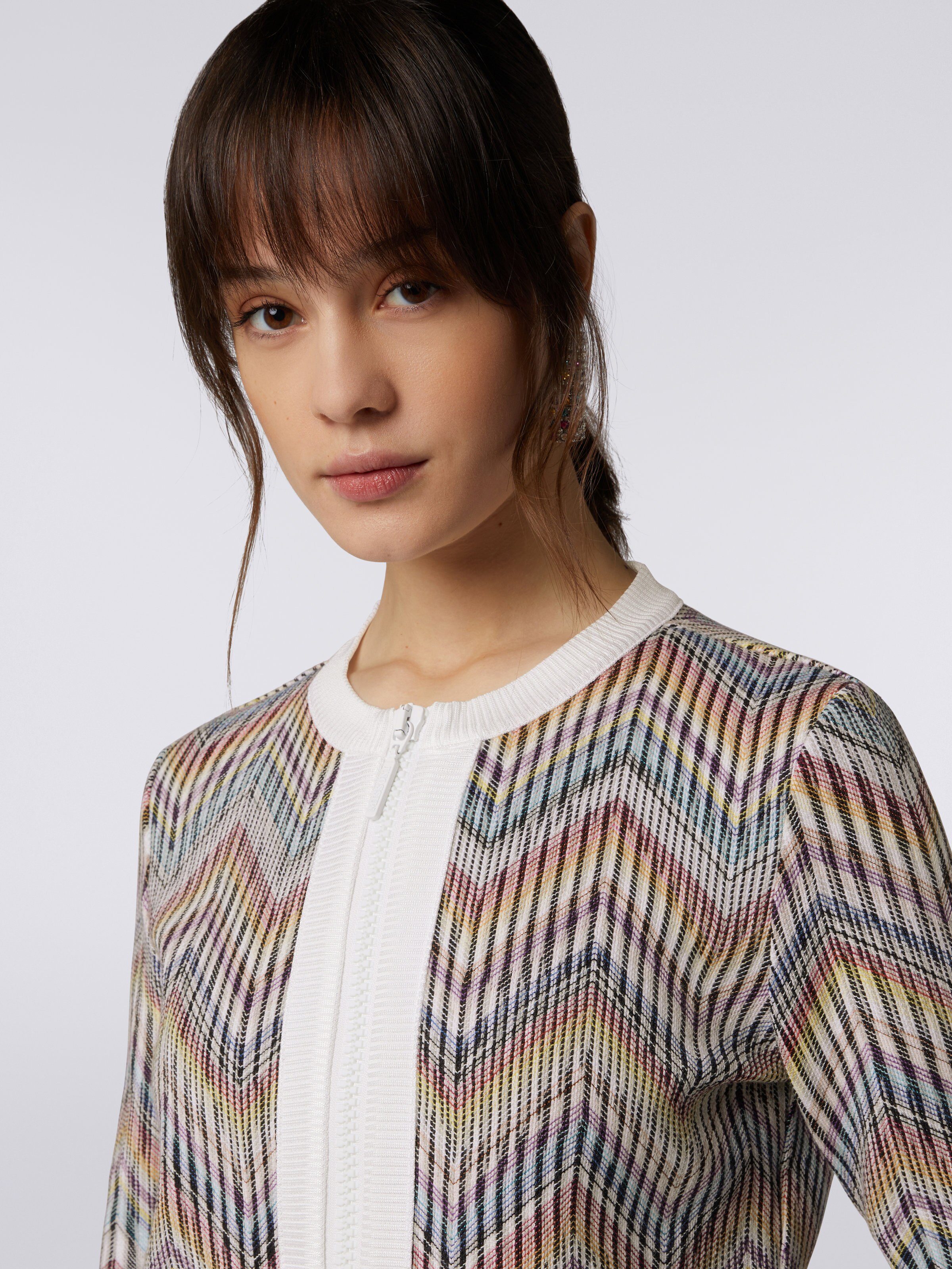 Giacca in maglia di cotone e lana con zip, Multicolore  - 4