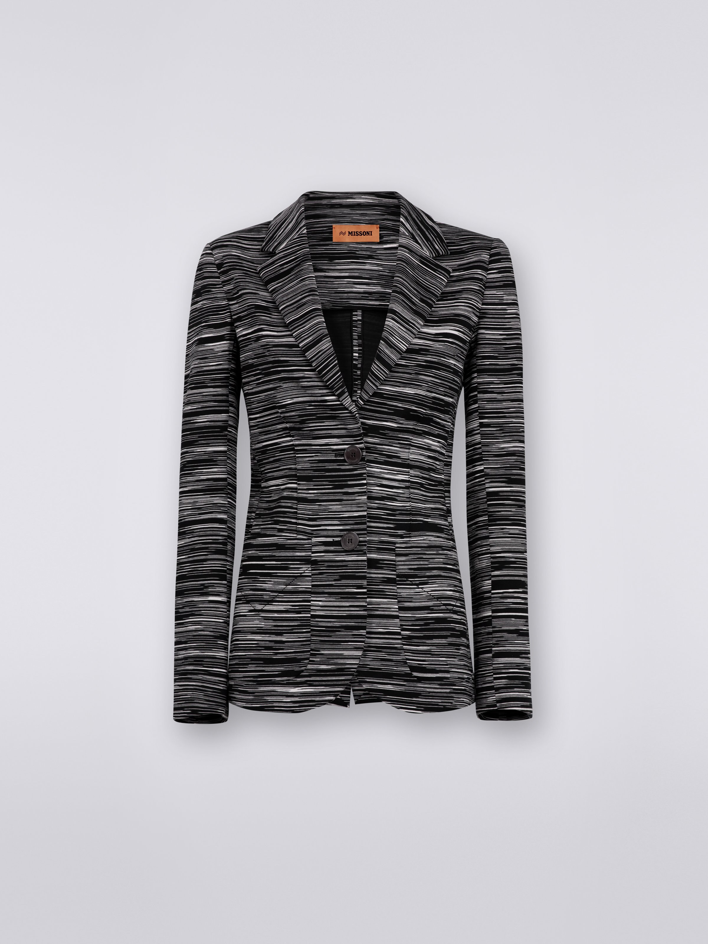 Blazer aus Baumwolljersey mit zweifarbigem Flammgarnmuster, Weiß & Schwarz - 0