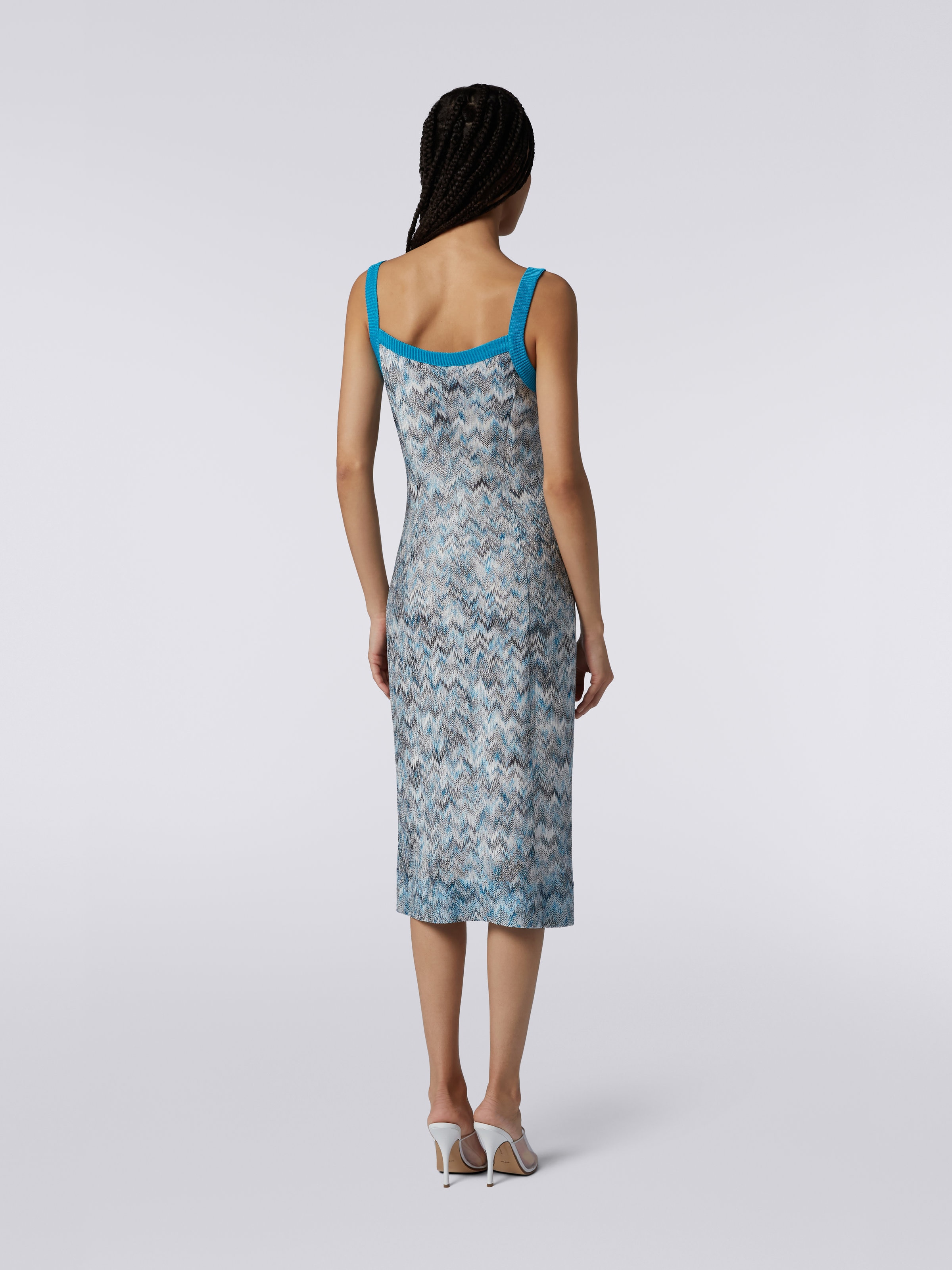 Sleeveless viscose longuette dress with side button placket, Multicoloured - 3