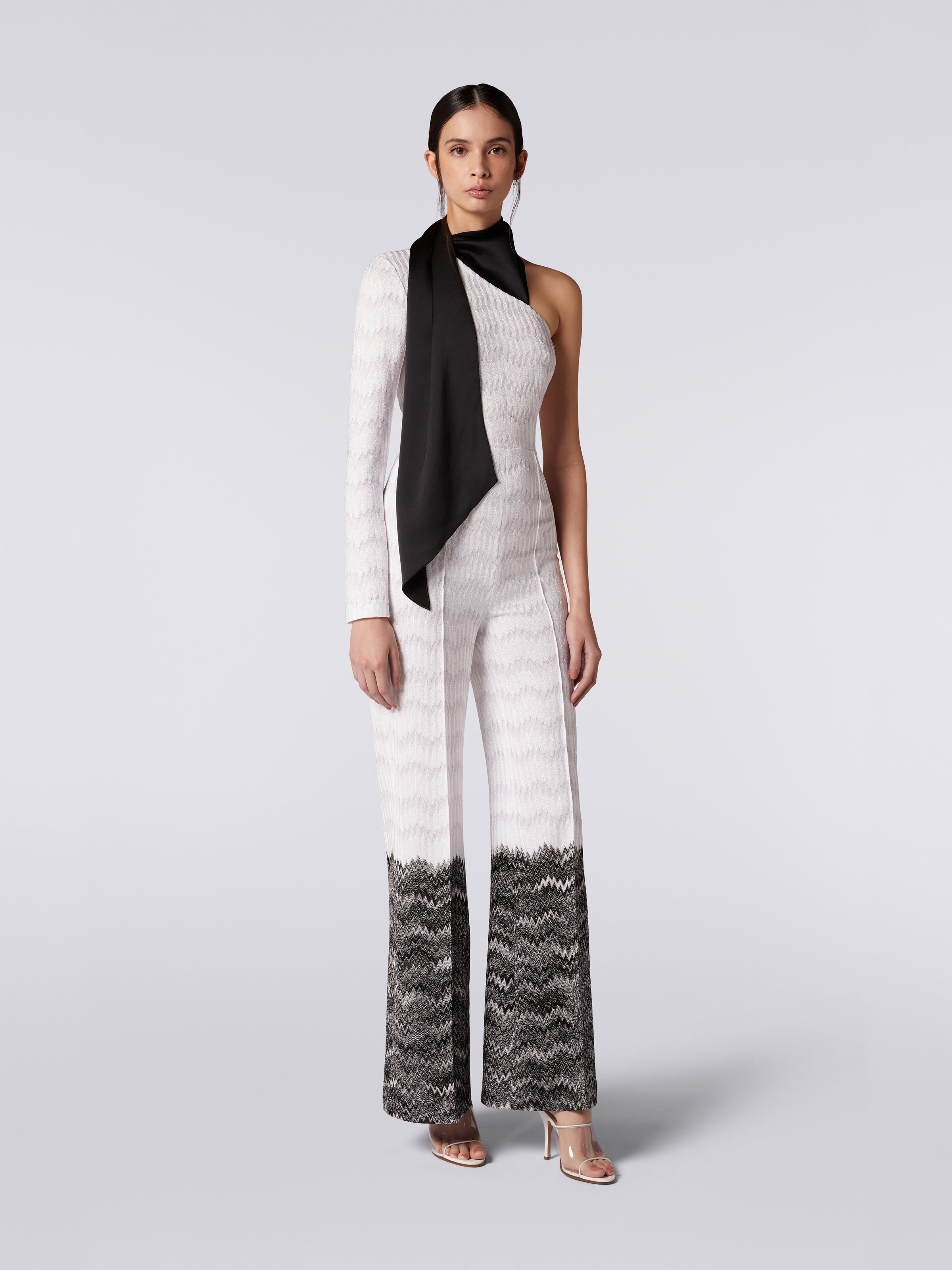 Asymmetrical jumpsuit with snake pattern and lamé, Multicoloured - 1
