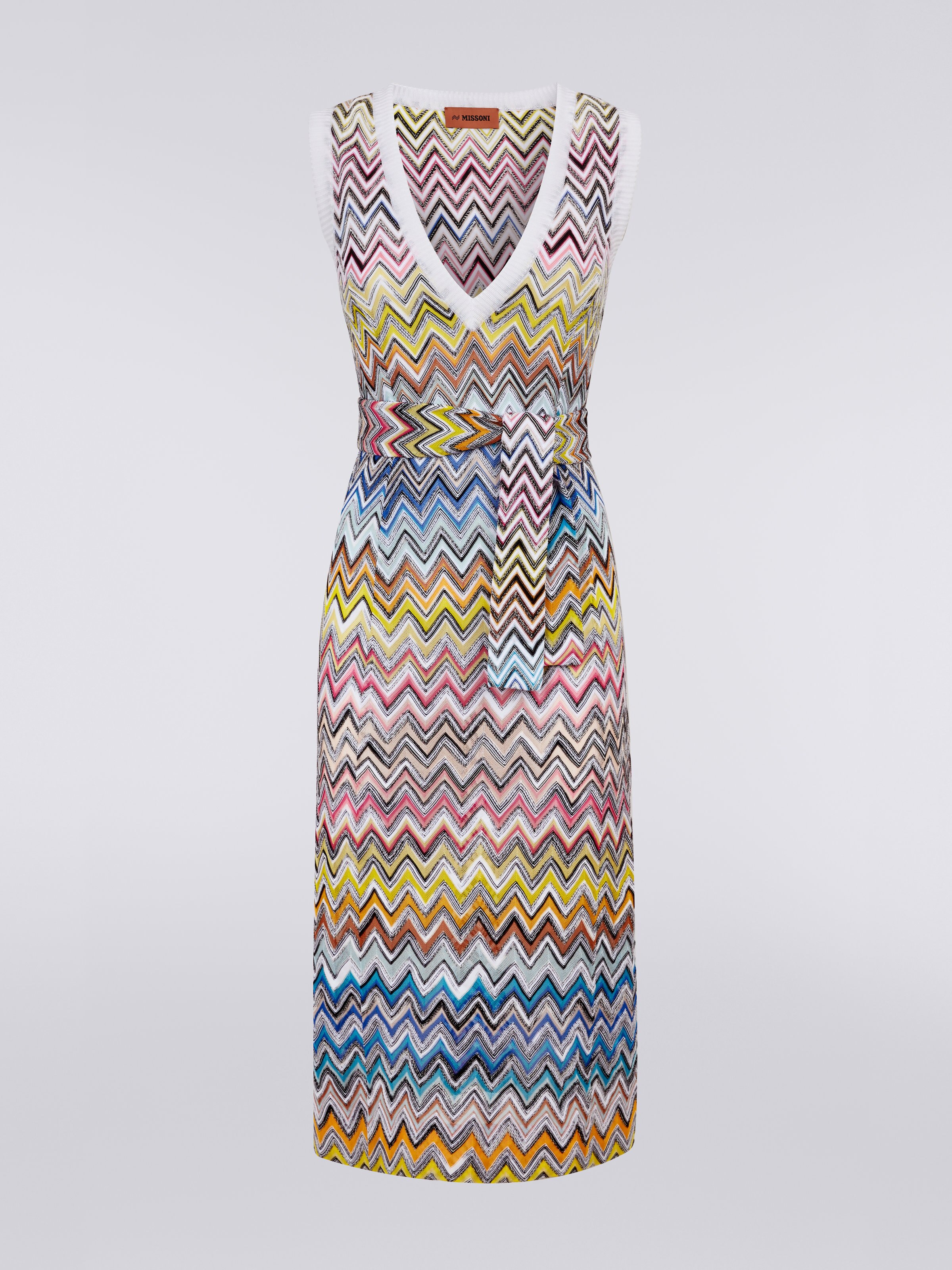 Robe fourreau longuette en maille à chevrons, Multicolore  - 0