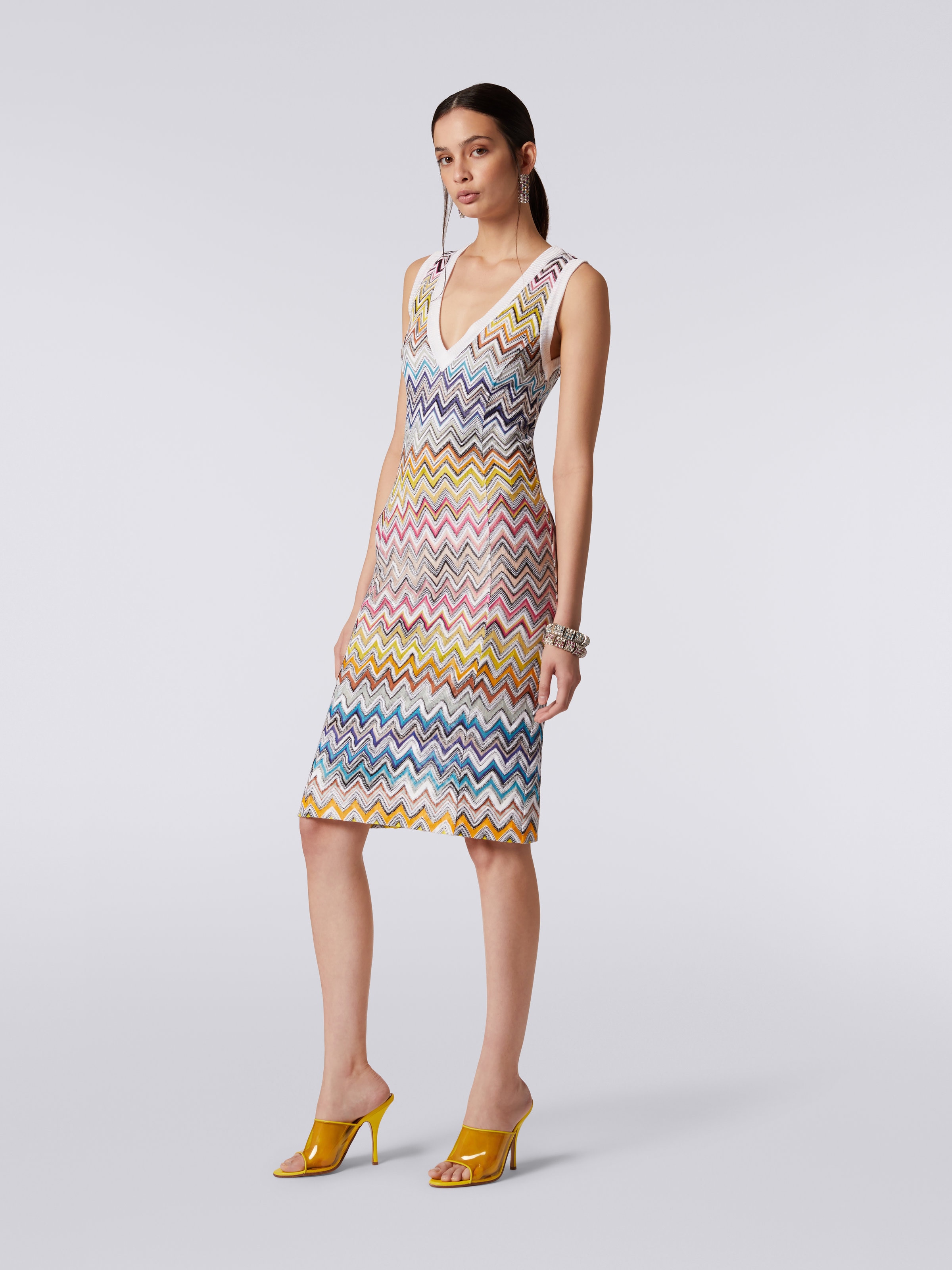 Robe fourreau longuette en maille à chevrons, Multicolore  - 2