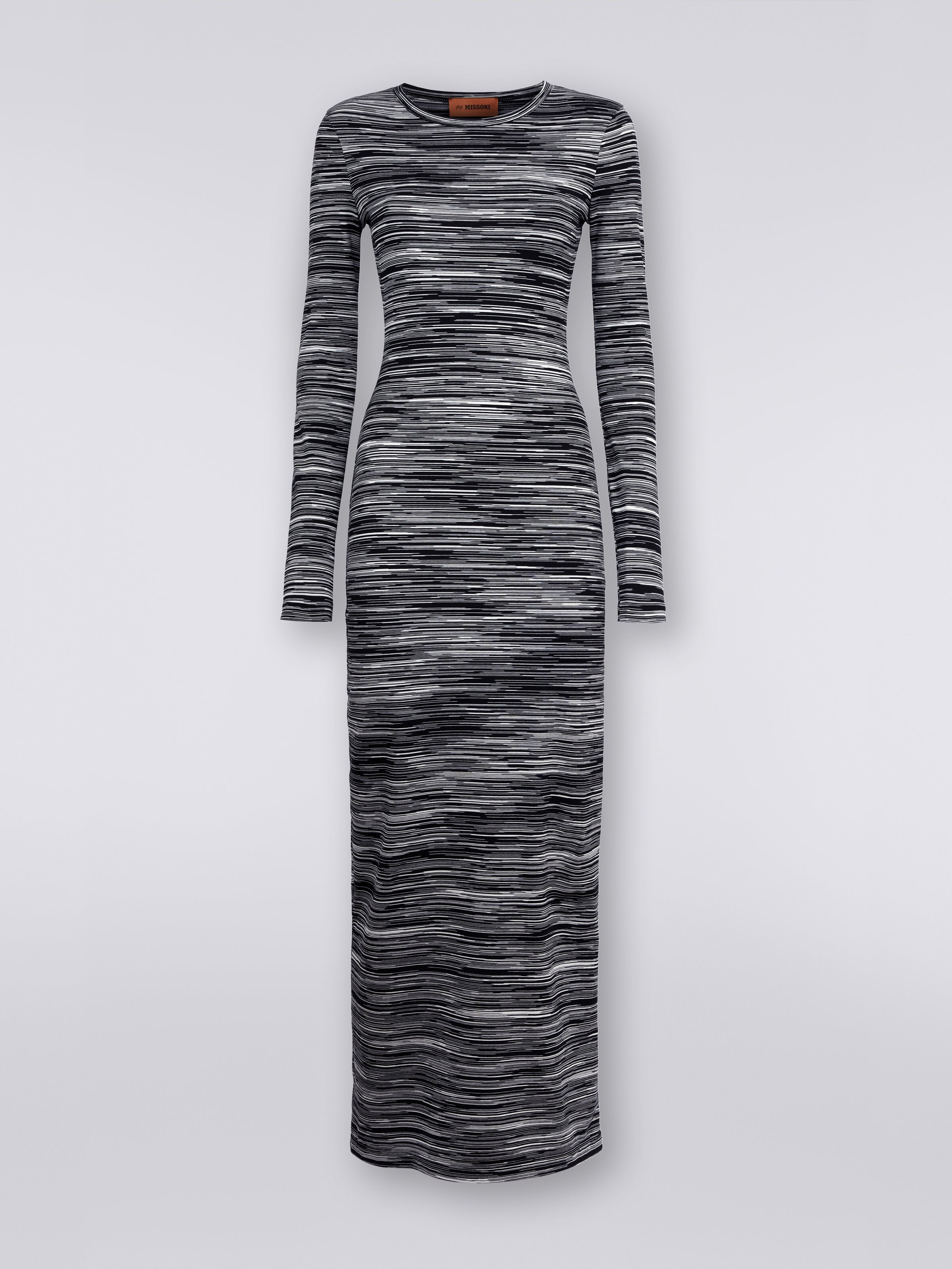 Vestido largo en tejido jersey de algodón flameado, Blanco & Negro - 0
