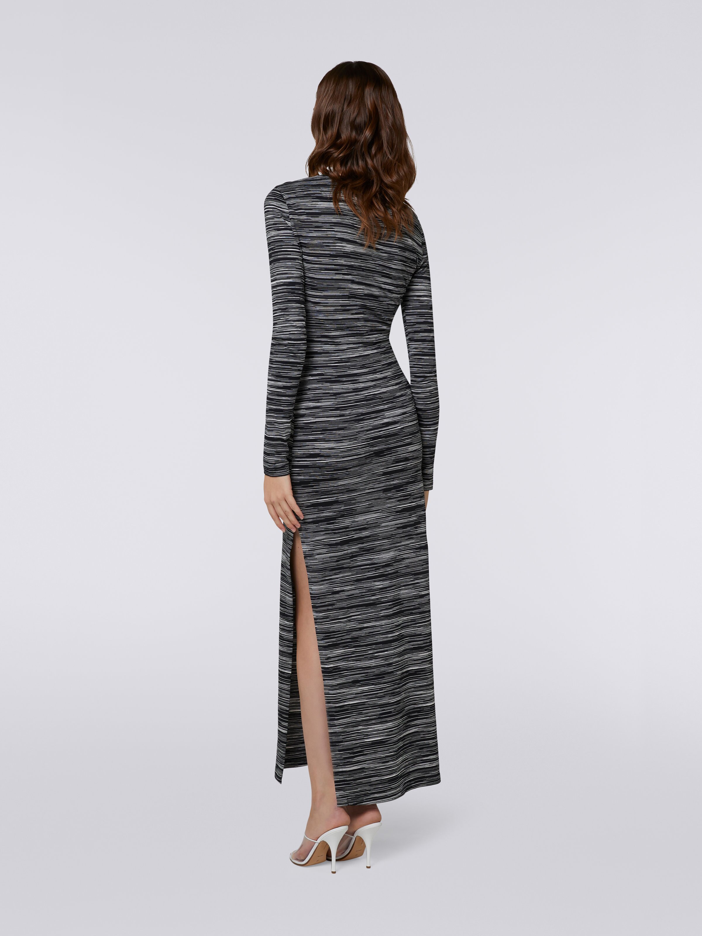 Vestido largo en tejido jersey de algodón flameado, Blanco & Negro - 3