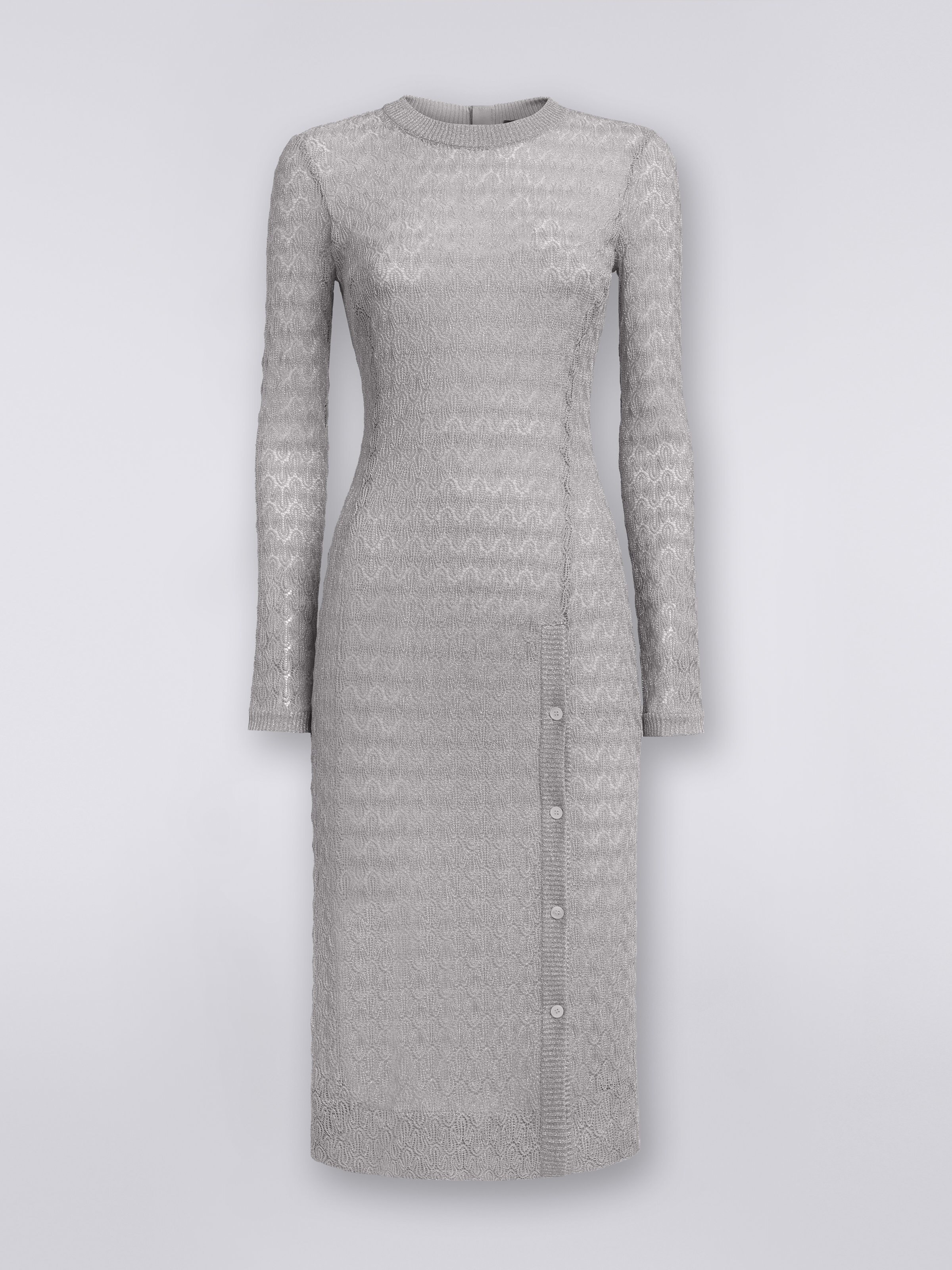 Lace-effect longuette dress with lamé Silver & Grey Lamé | Missoni