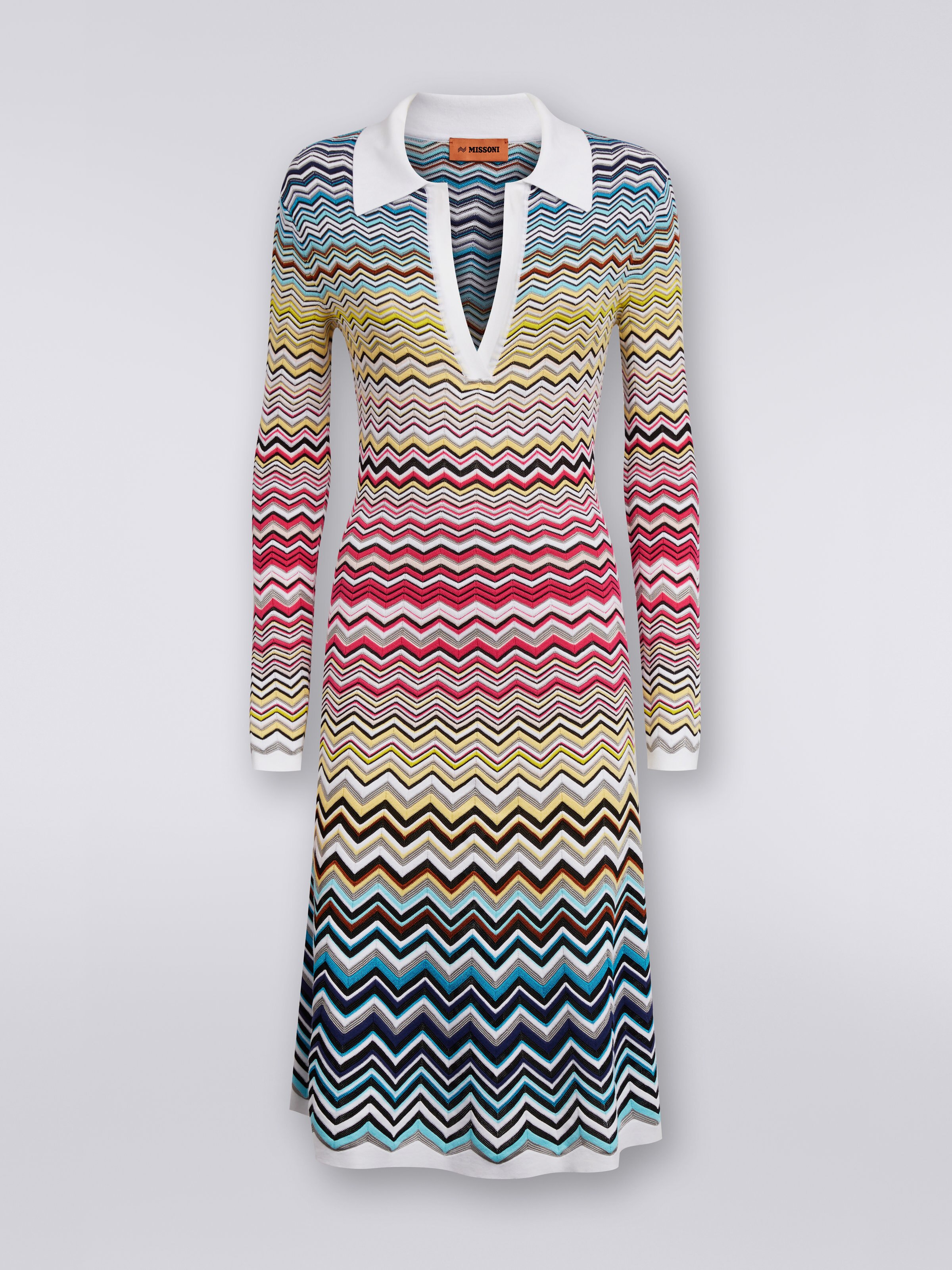 Cotton and viscose chevron longuette dress, Multicoloured  - 0