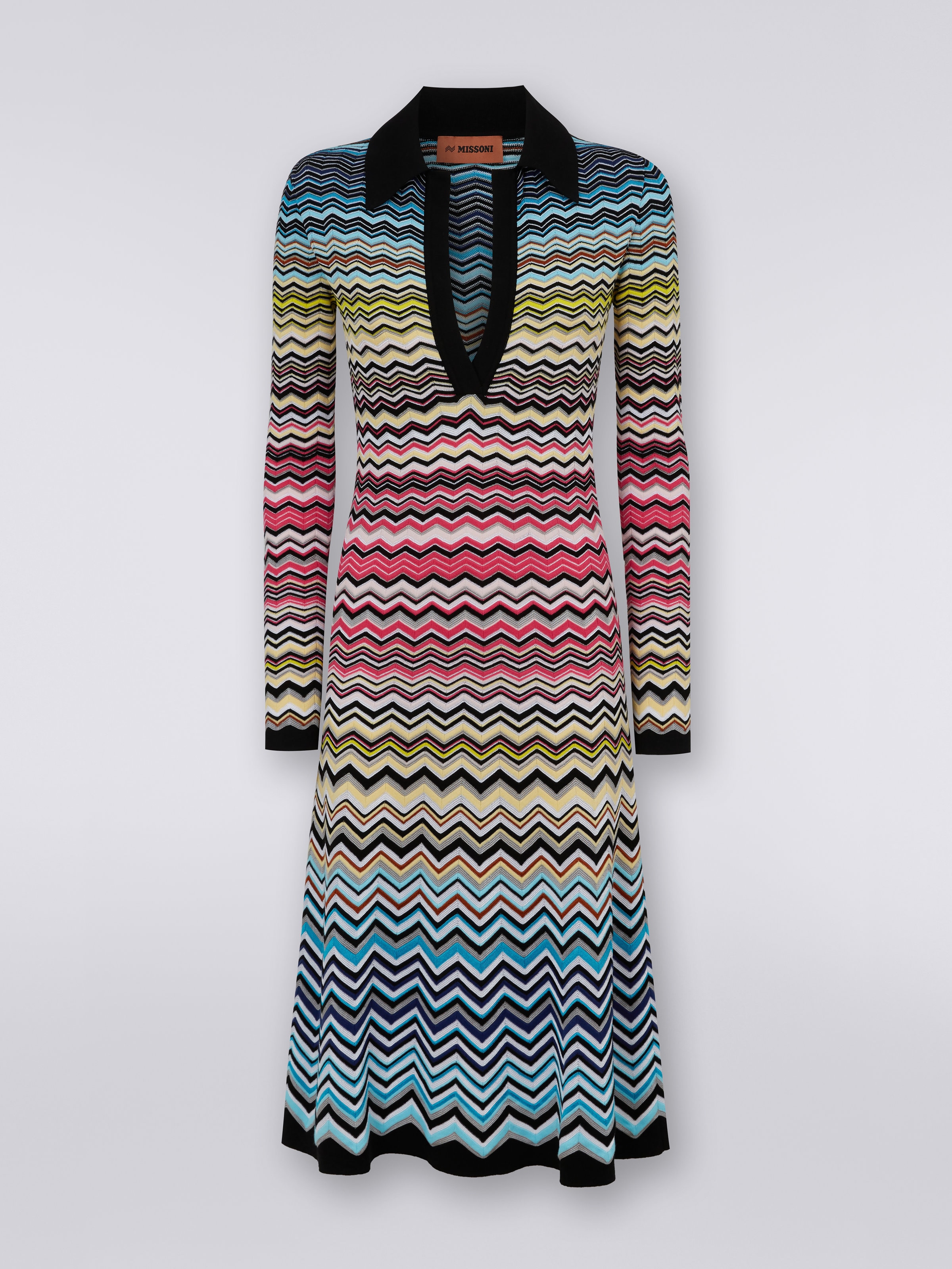 Longuette-Kleid aus Baumwolle und Viskose mit Chevronmuster, Mehrfarbig  - 0