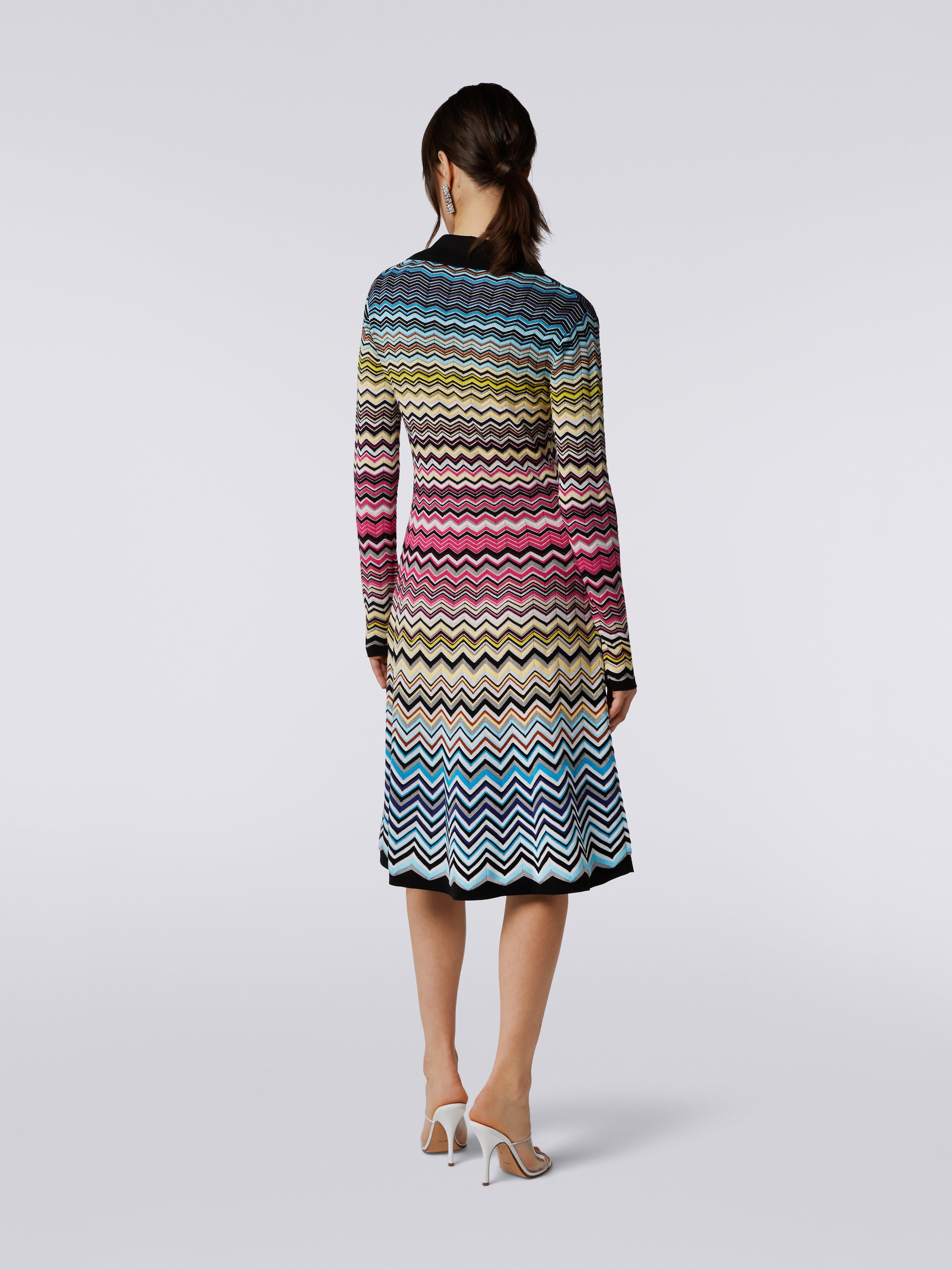 Cotton and viscose chevron longuette dress, Multicoloured - 3