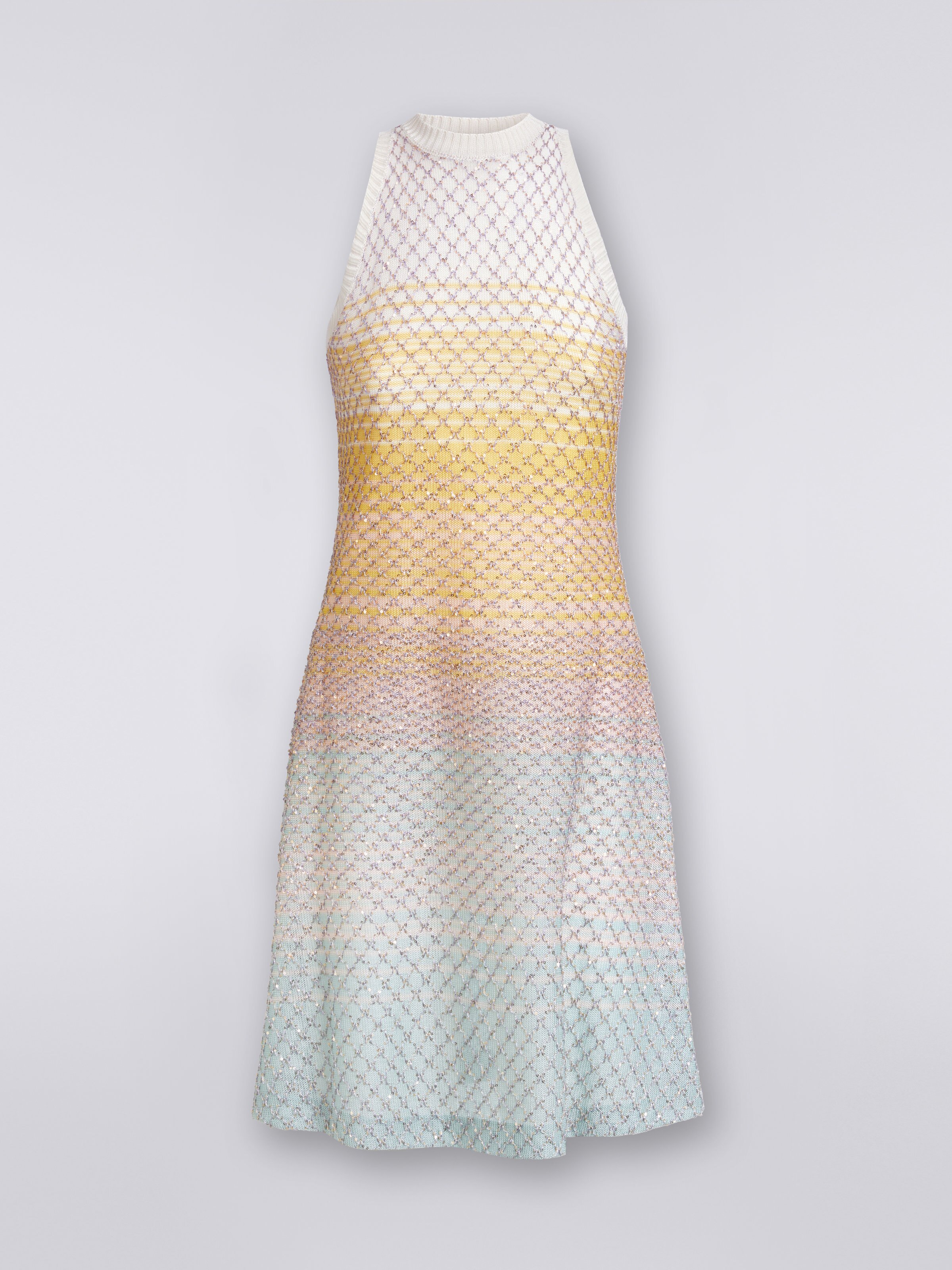 Sleeveless mesh dress with sequins, Multicoloured - 0