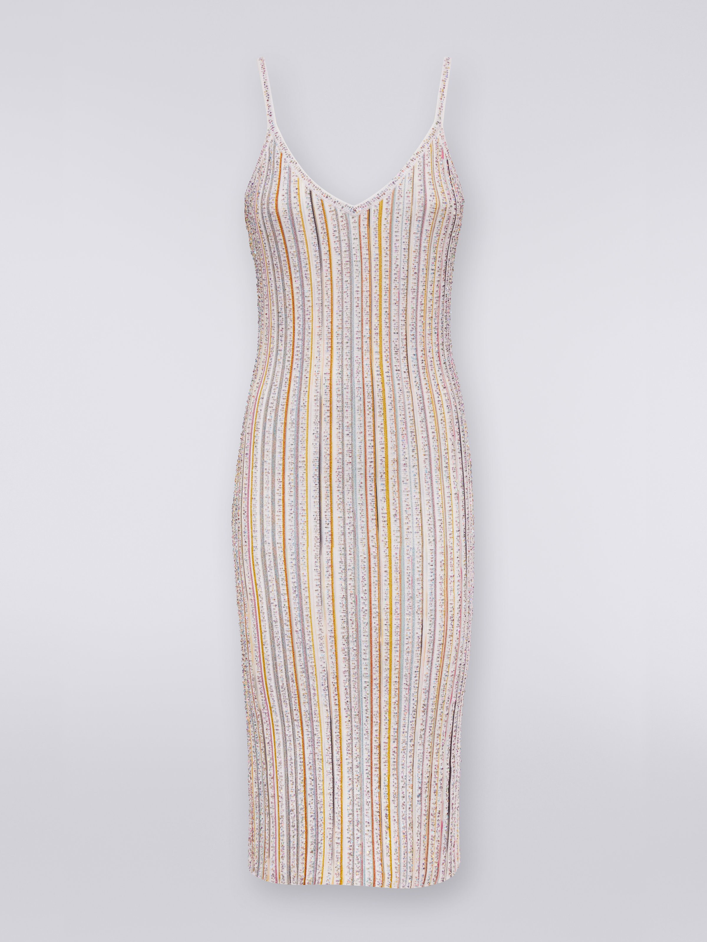 Striped fitted dress with sequins, White & Multicoloured   - 0