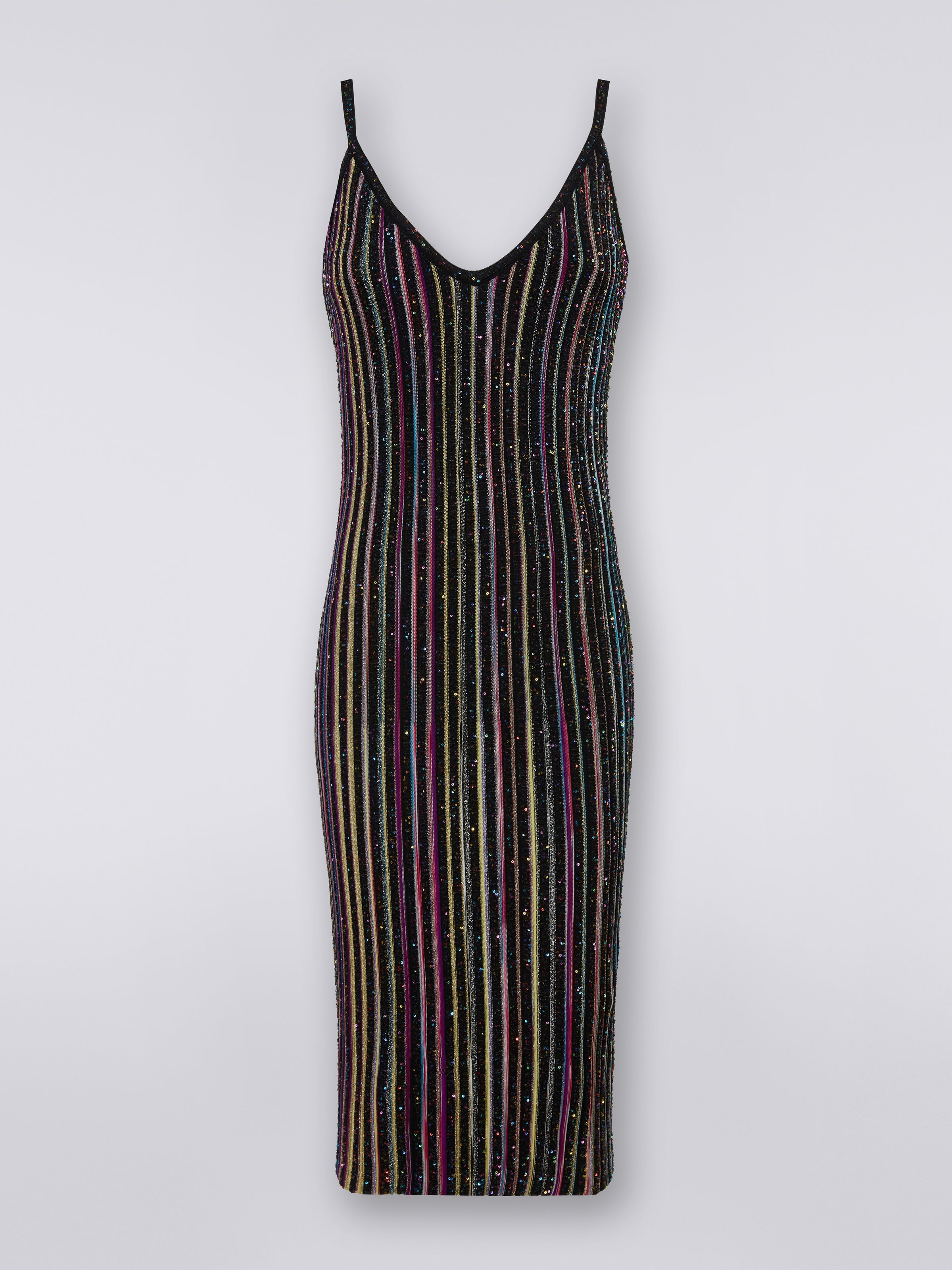 Eng anliegendes gestreiftes Kleid mit Pailletten, Schwarz & Mehrfarbig - 0